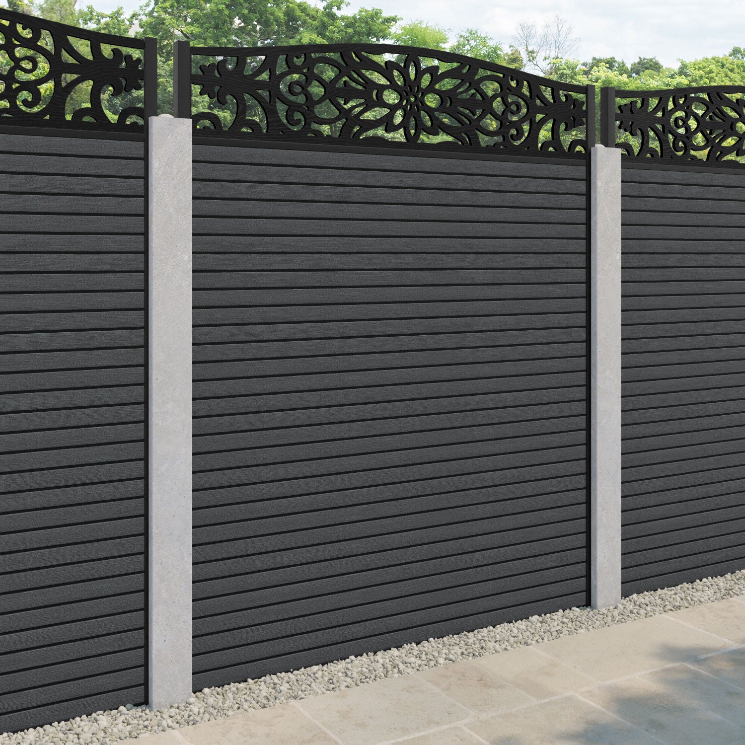 Hudson Windsor Curved Top Fence Panel - Dark Grey - for existing concrete posts