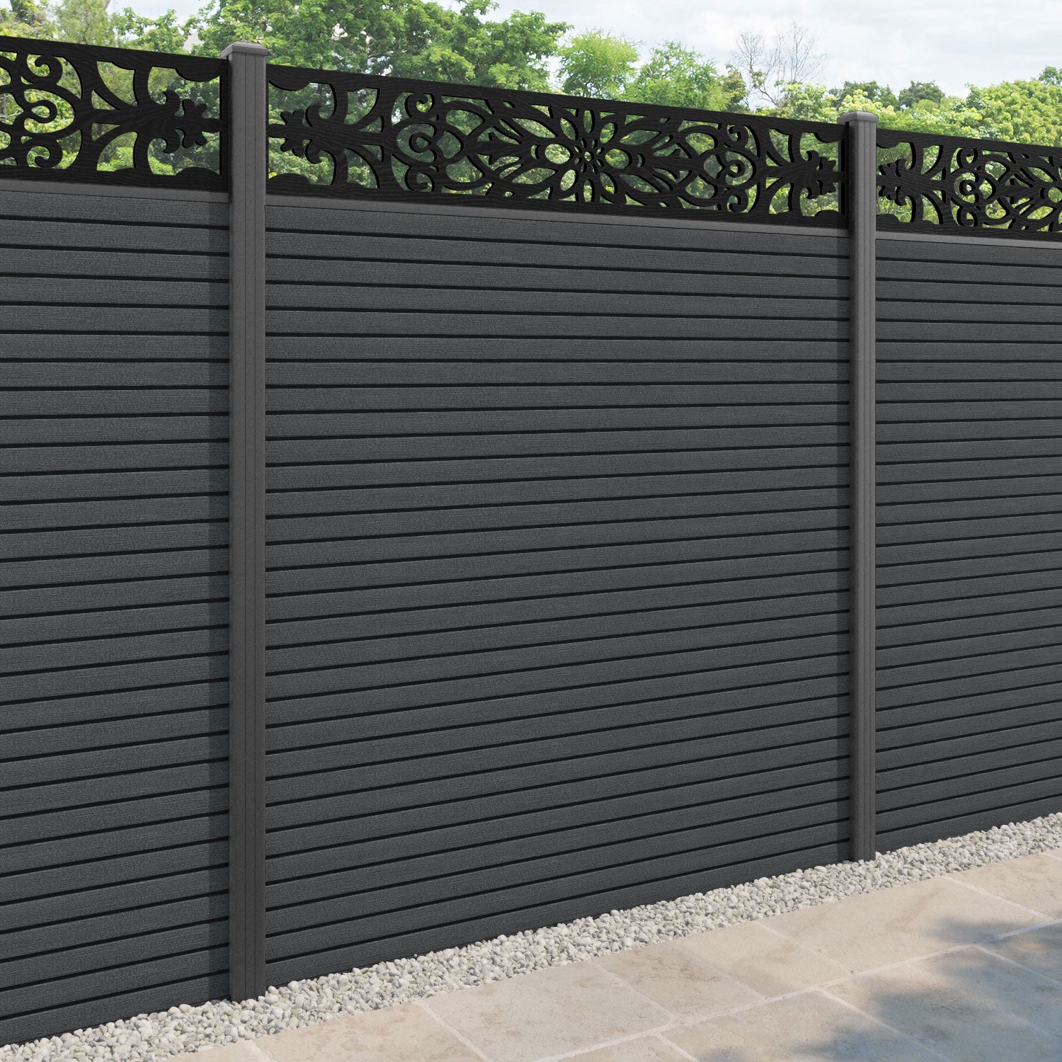 Hudson Windsor Fence Panel - Dark Grey - with our aluminium posts
