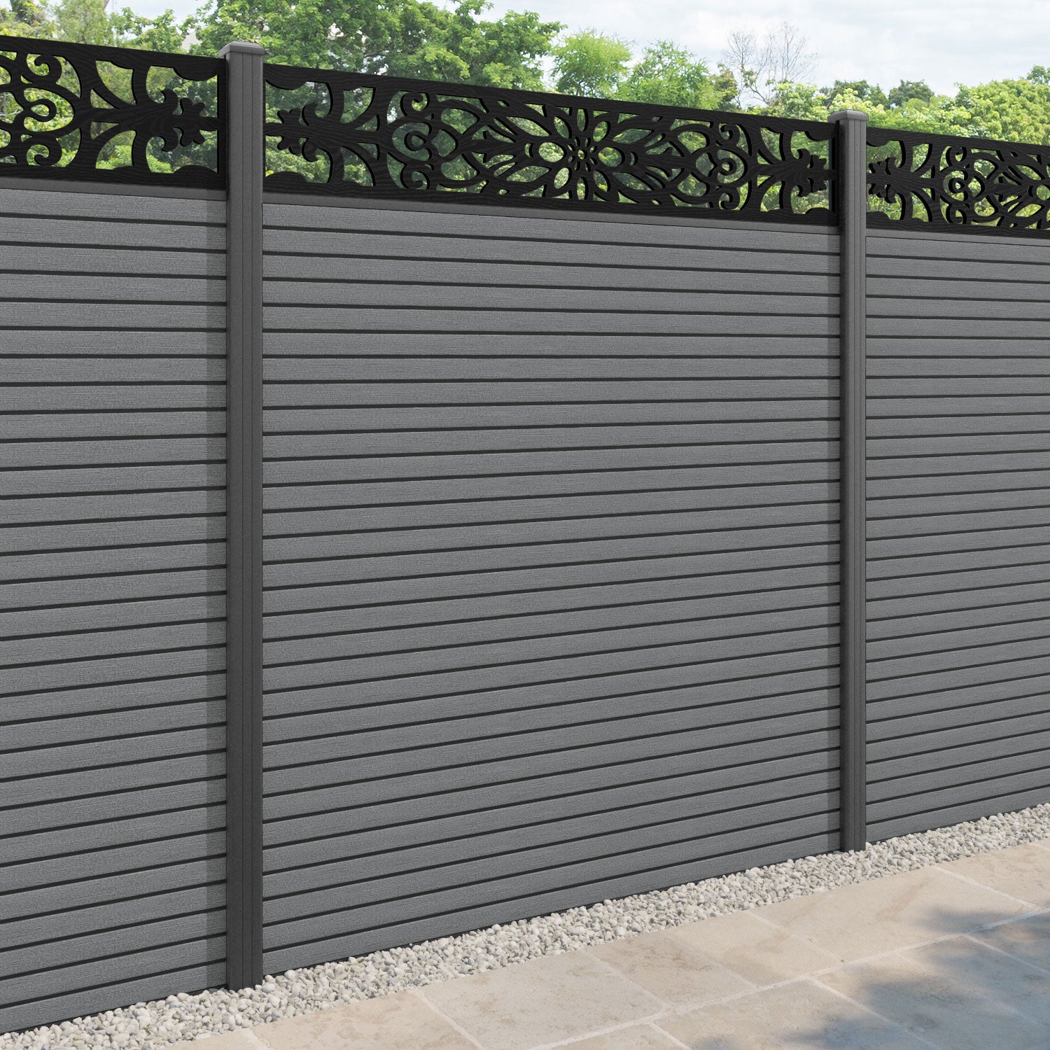 Hudson Windsor Fence Panel - Mid Grey - with our aluminium posts