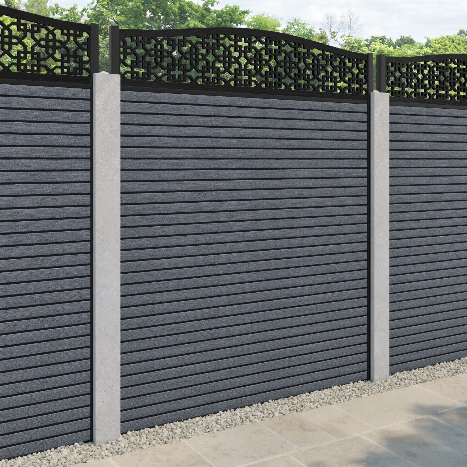 Hudson Zaria Curved Top Fence Panel - Anthracite - for existing concrete posts