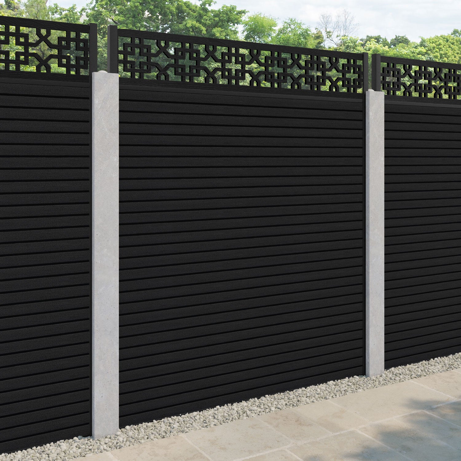 Hudson Zaria Fence Panel - Black - for existing concrete posts