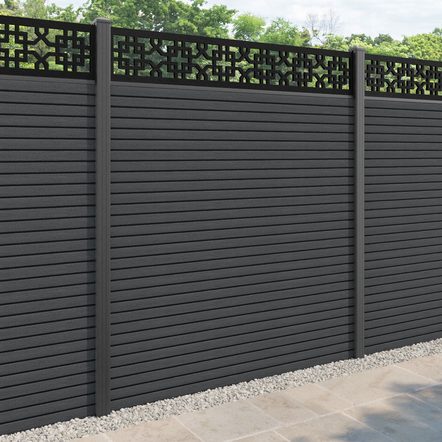 Hudson Zaria Fence Panel - Dark Grey - with our aluminium posts