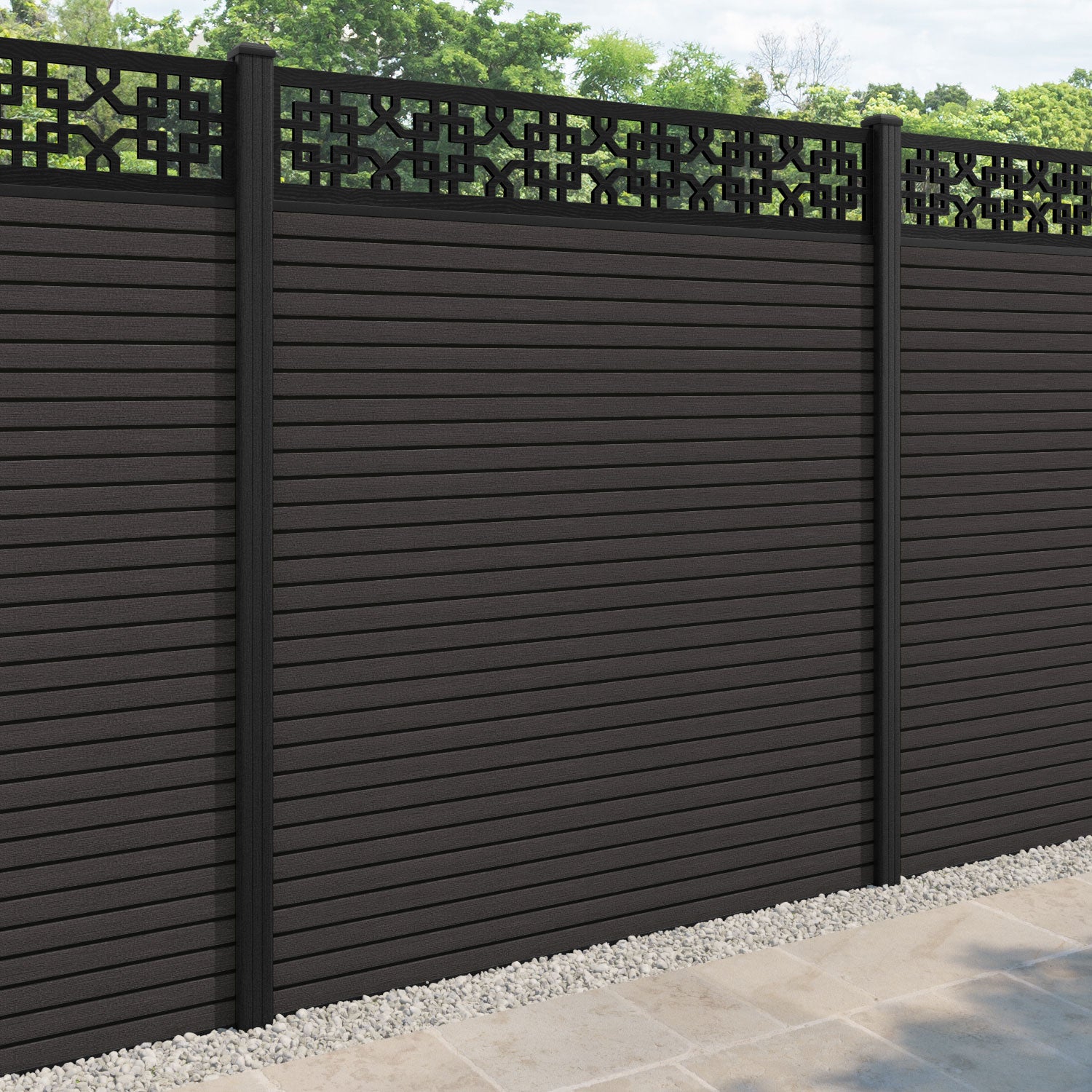 Hudson Zaria Fence Panel - Dark Oak - with our composite posts