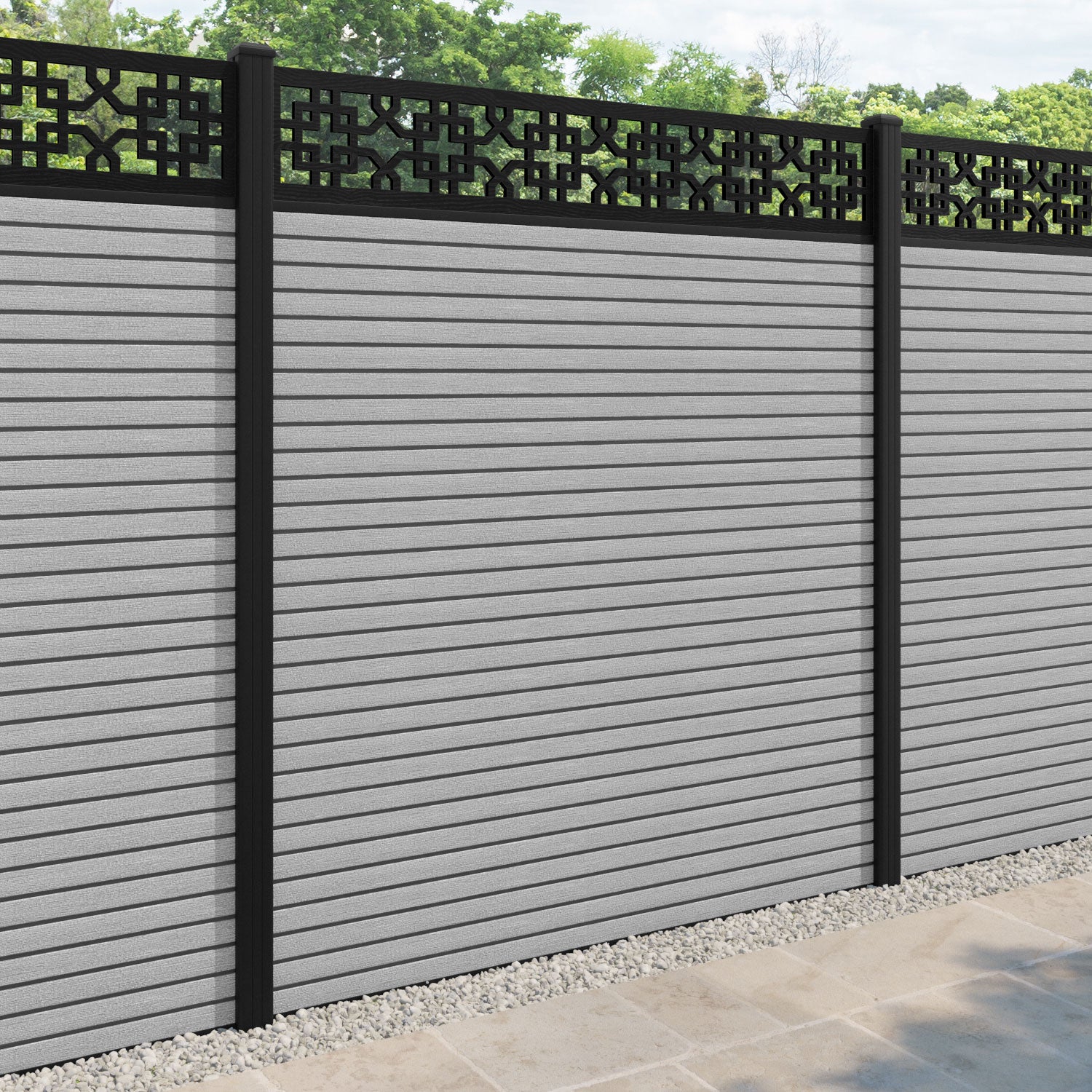 Hudson Zaria Fence Panel - Light Grey - with our aluminium posts
