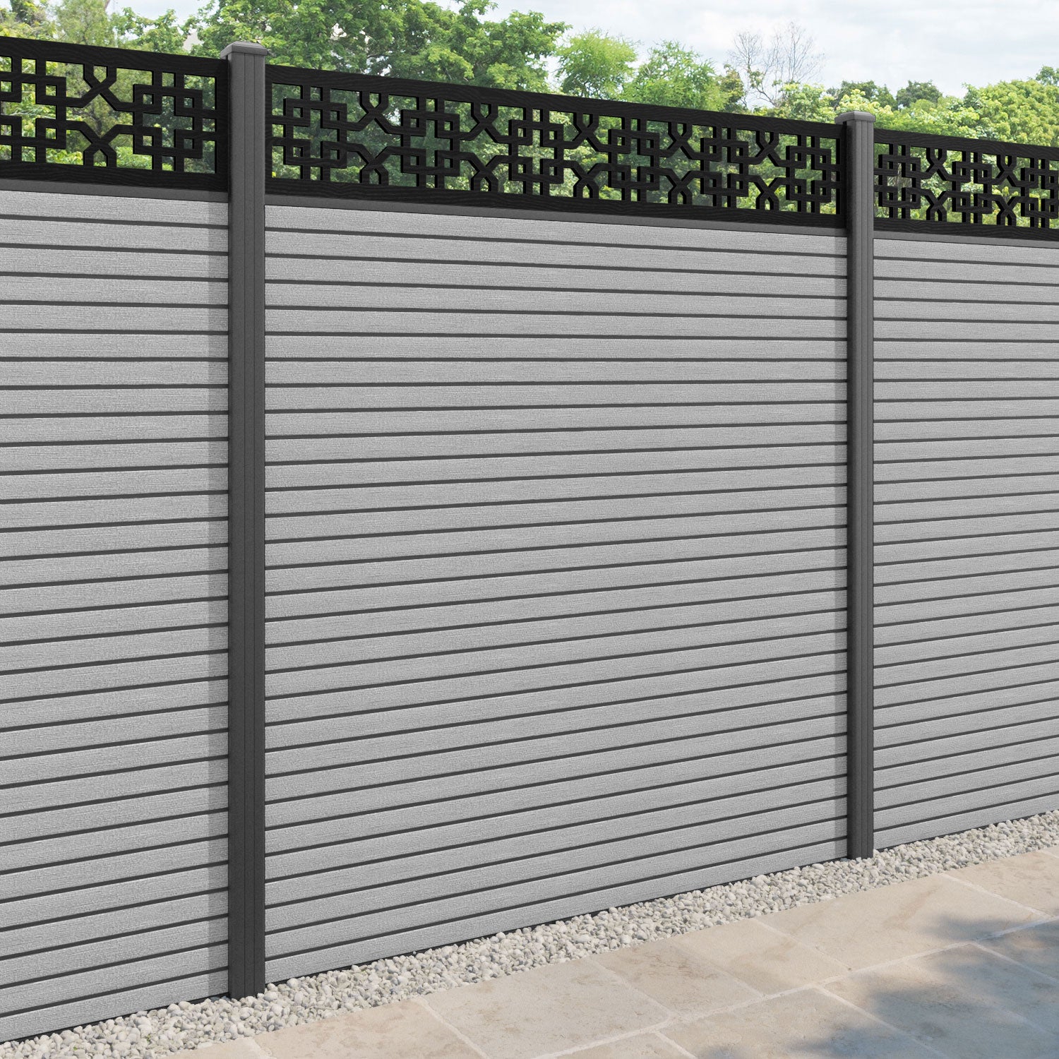 Hudson Zaria Fence Panel - Light Grey - with our aluminium posts