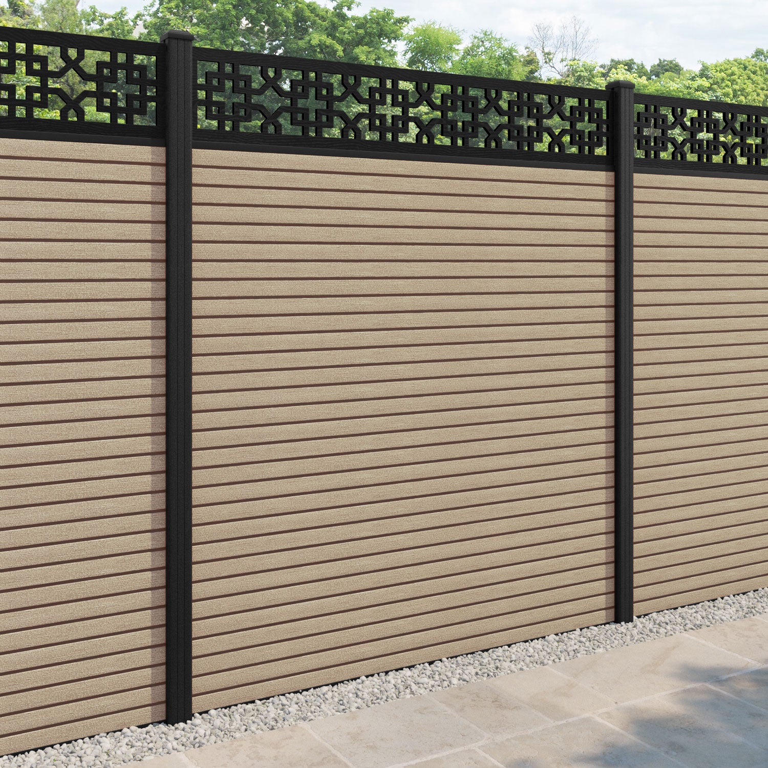 Hudson Zaria Fence Panel - Light Oak - with our composite posts