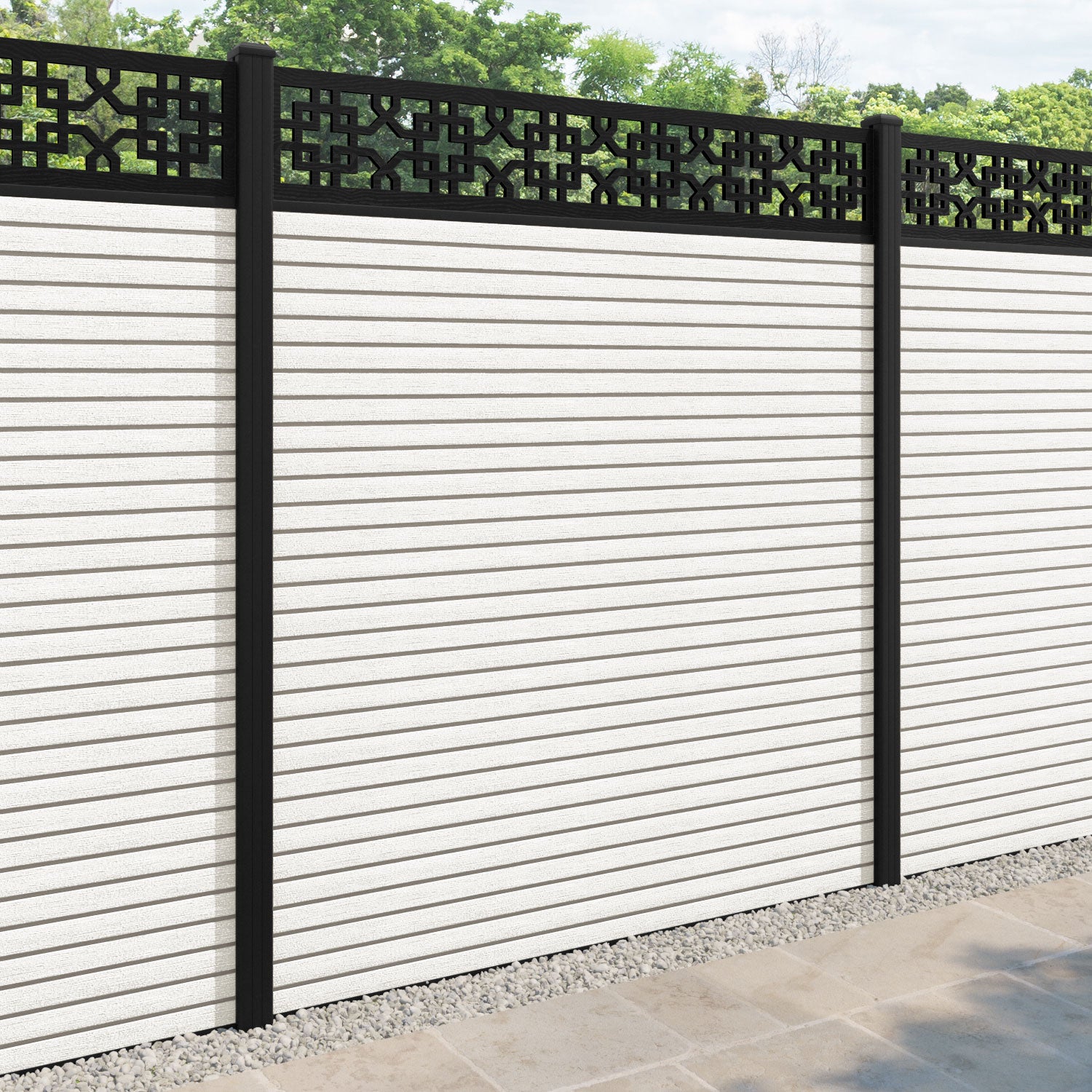 Hudson Zaria Fence Panel - Light Stone - with our aluminium posts