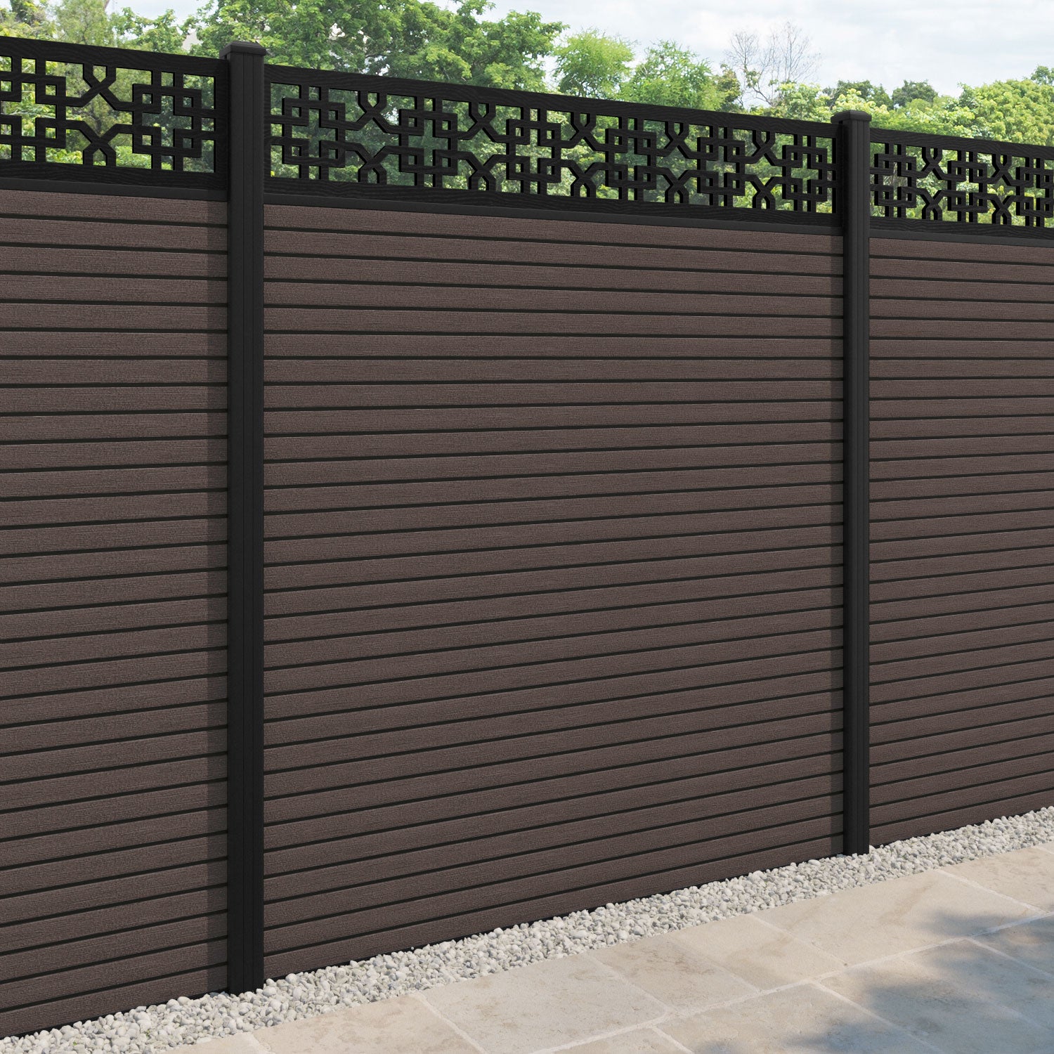 Hudson Zaria Fence Panel - Mid Brown - with our aluminium posts