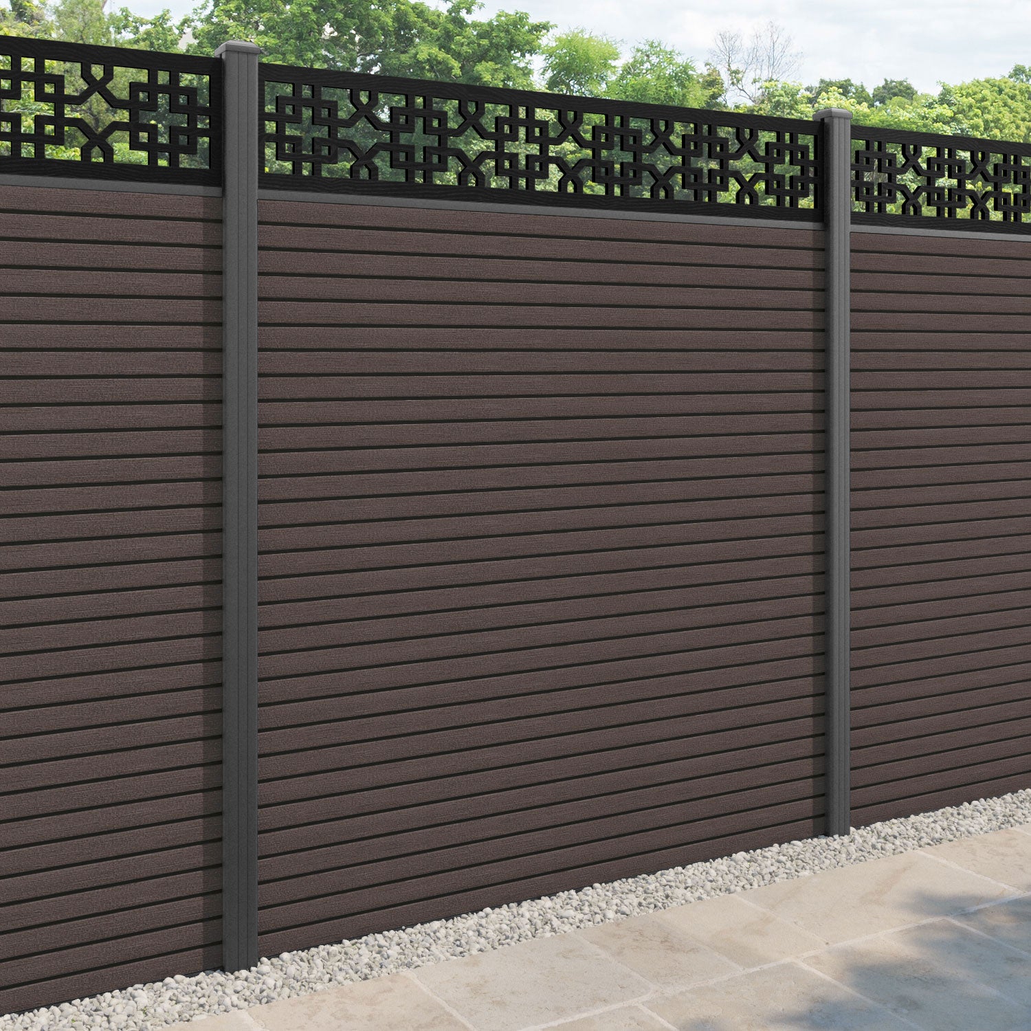 Hudson Zaria Fence Panel - Mid Brown - with our aluminium posts