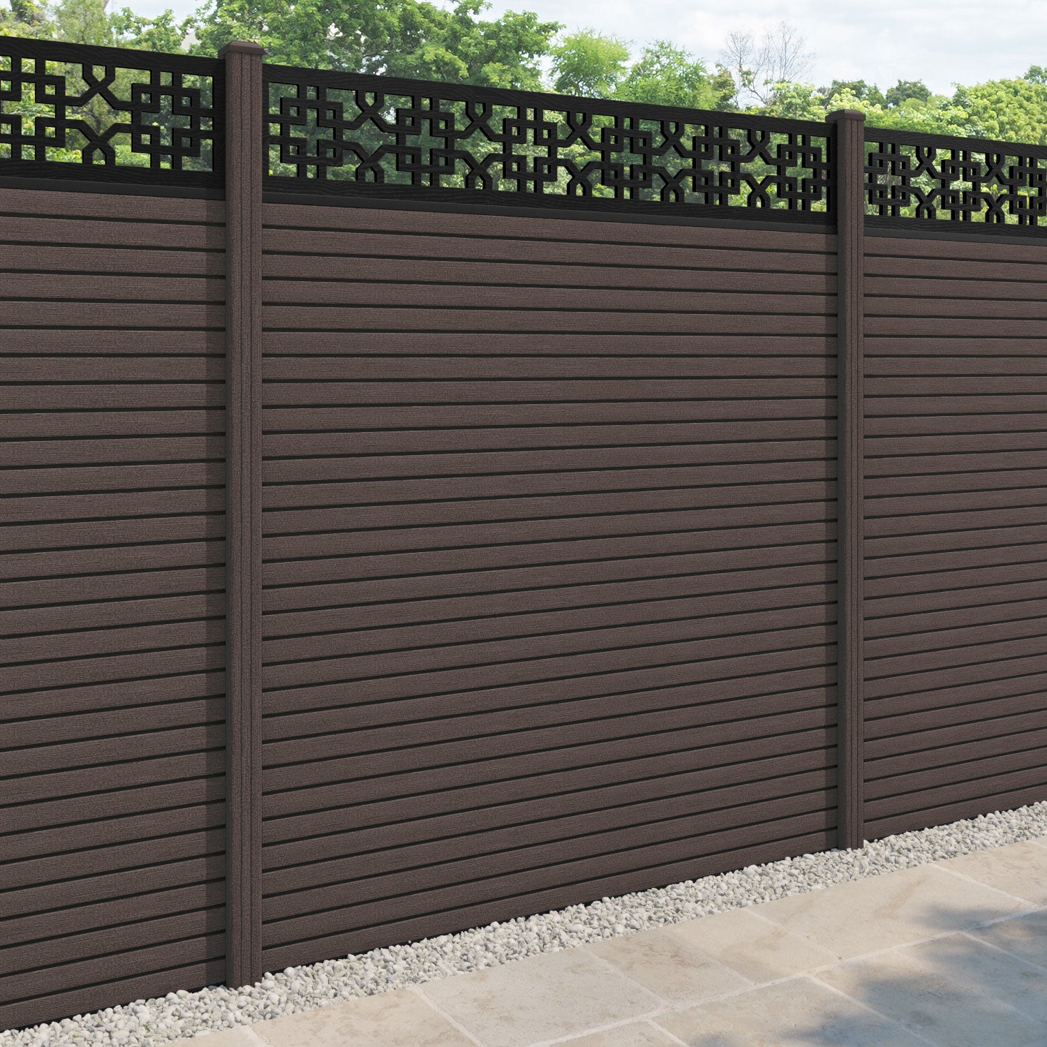Hudson Zaria Fence Panel - Mid Brown - with our composite posts