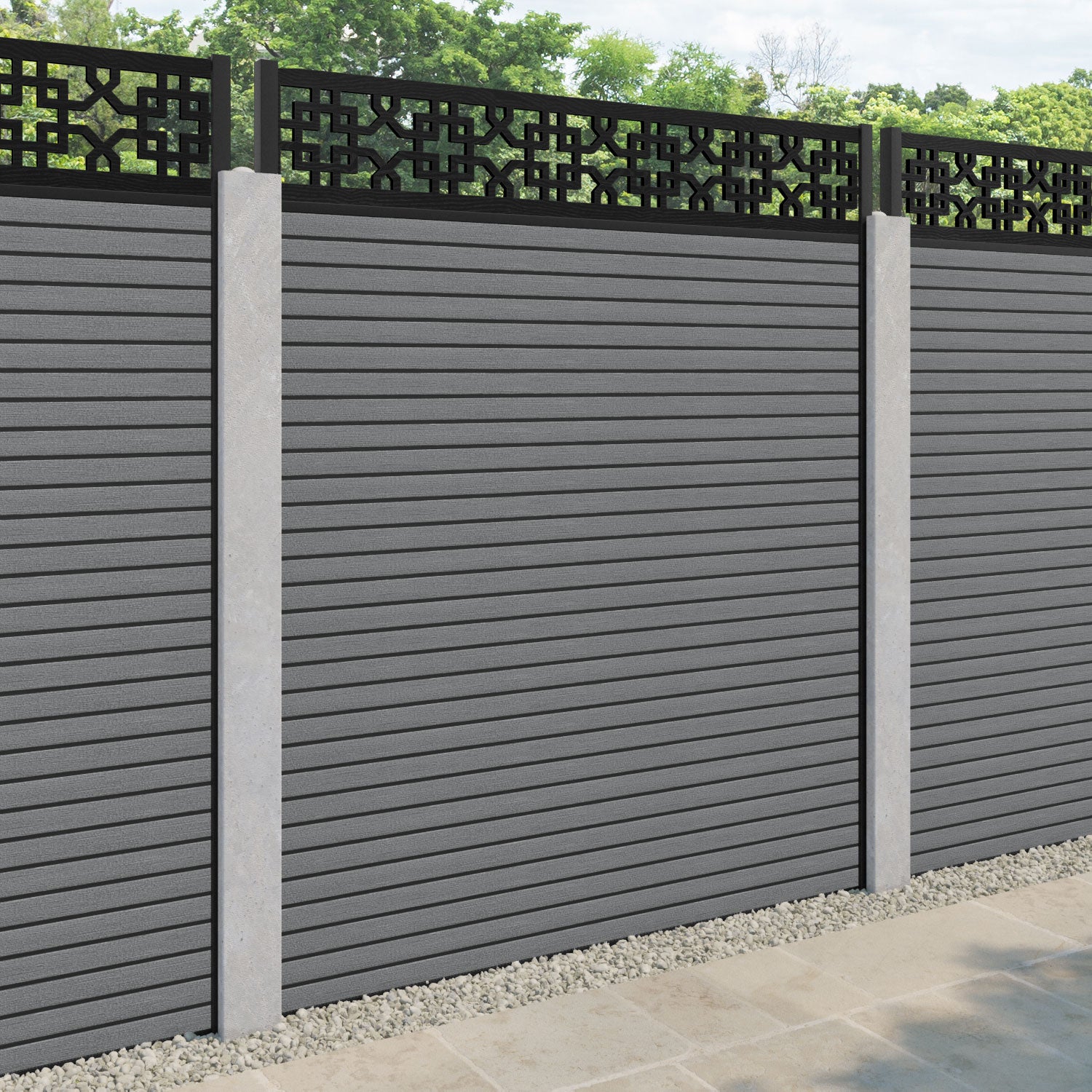 Hudson Zaria Fence Panel - Mid Grey - for existing concrete posts