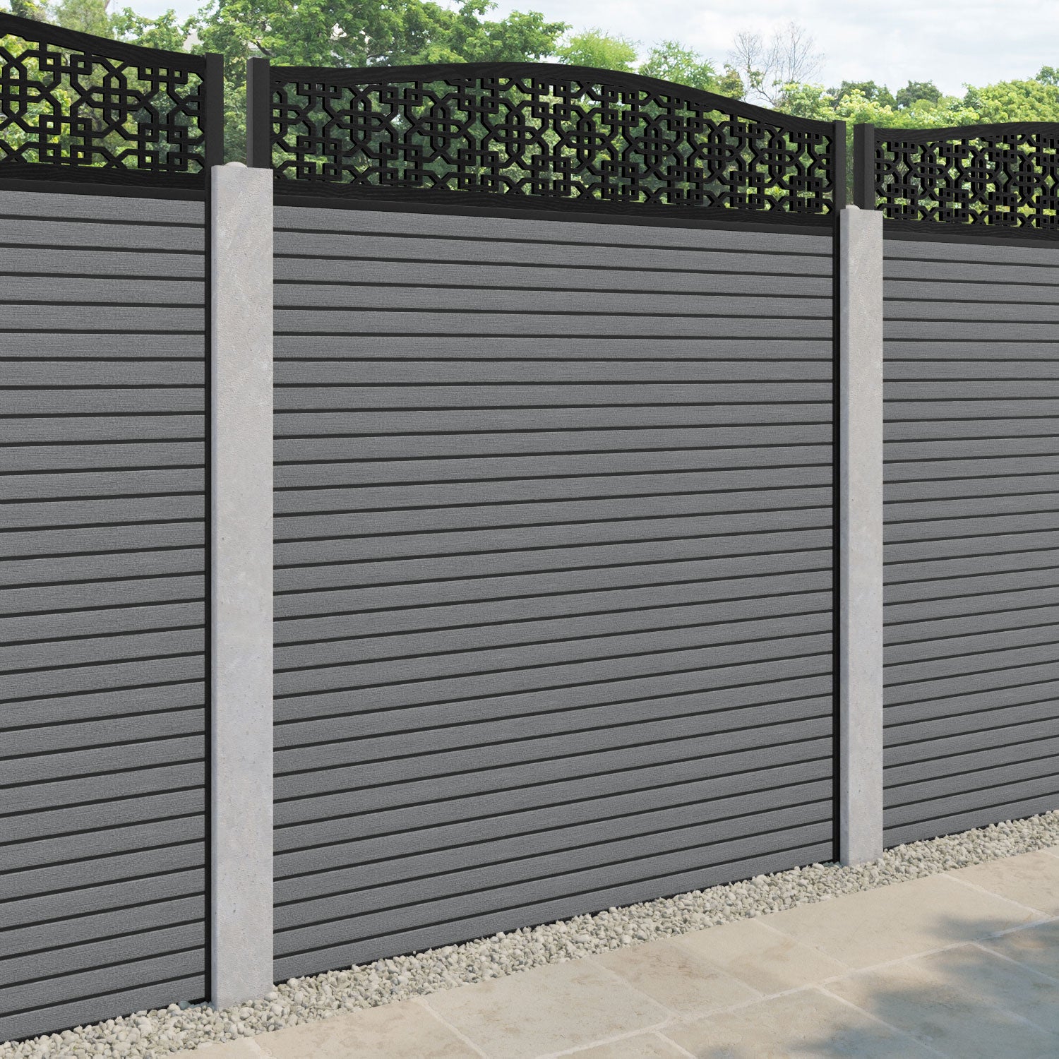 Hudson Zaria Curved Top Fence Panel - Mid Grey - for existing concrete posts