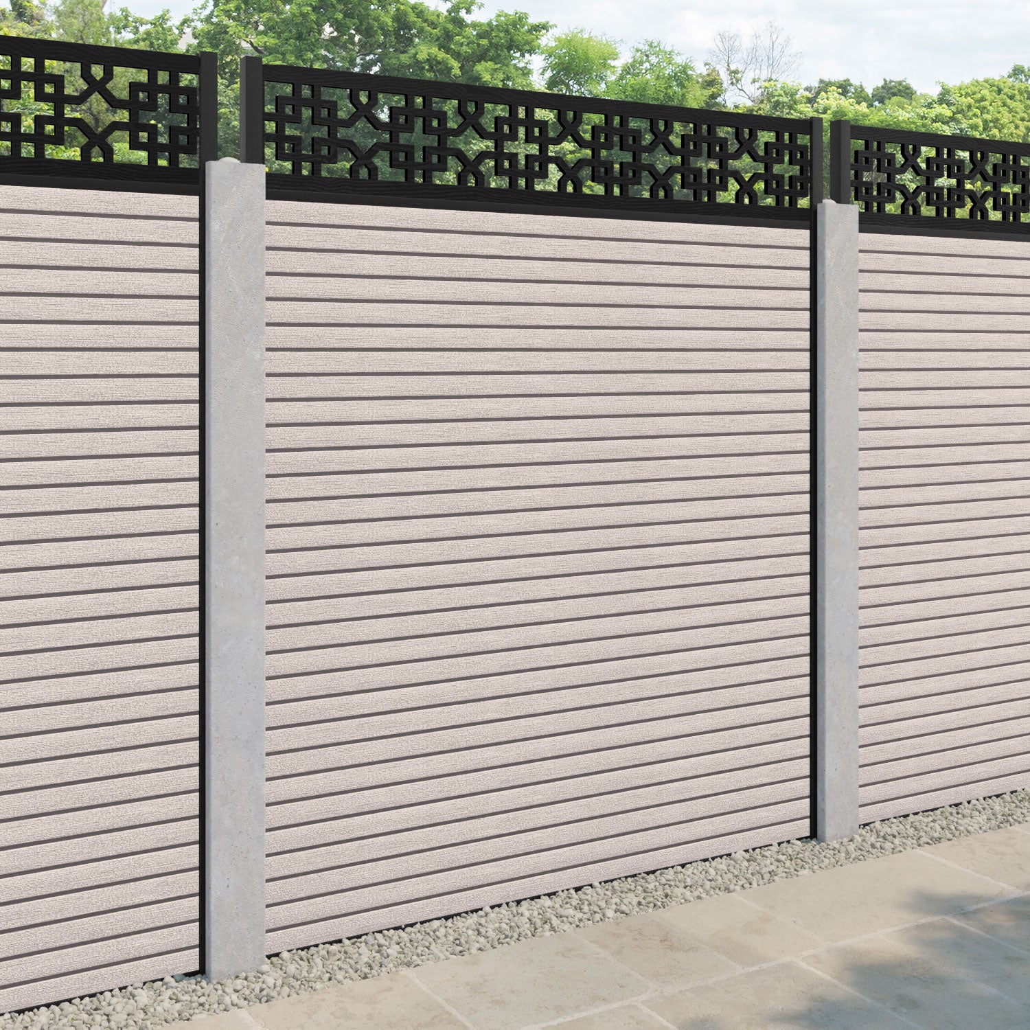 Hudson Zaria Fence Panel - Mid Stone - for existing concrete posts