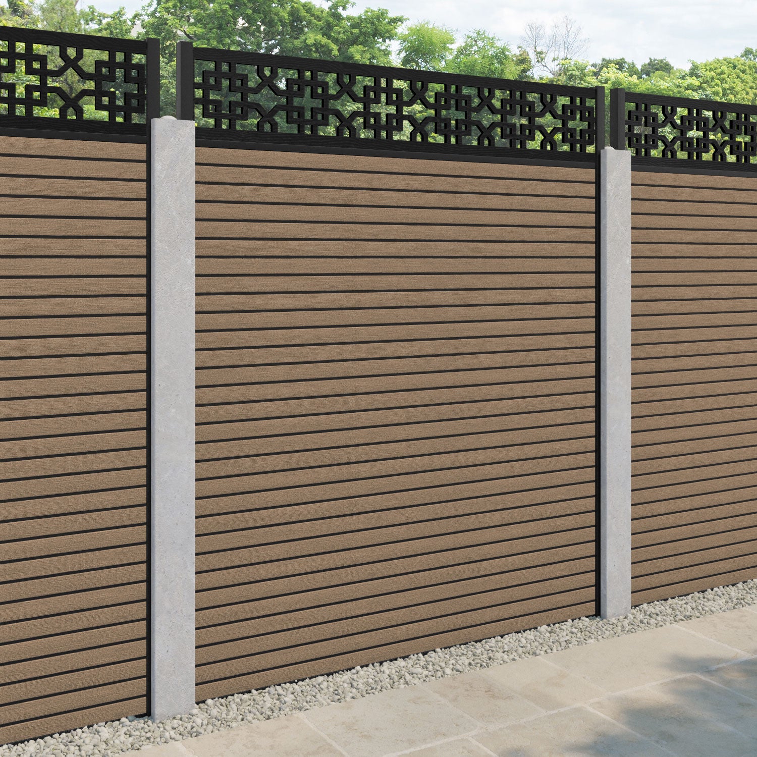 Hudson Zaria Fence Panel - Teak - for existing concrete posts