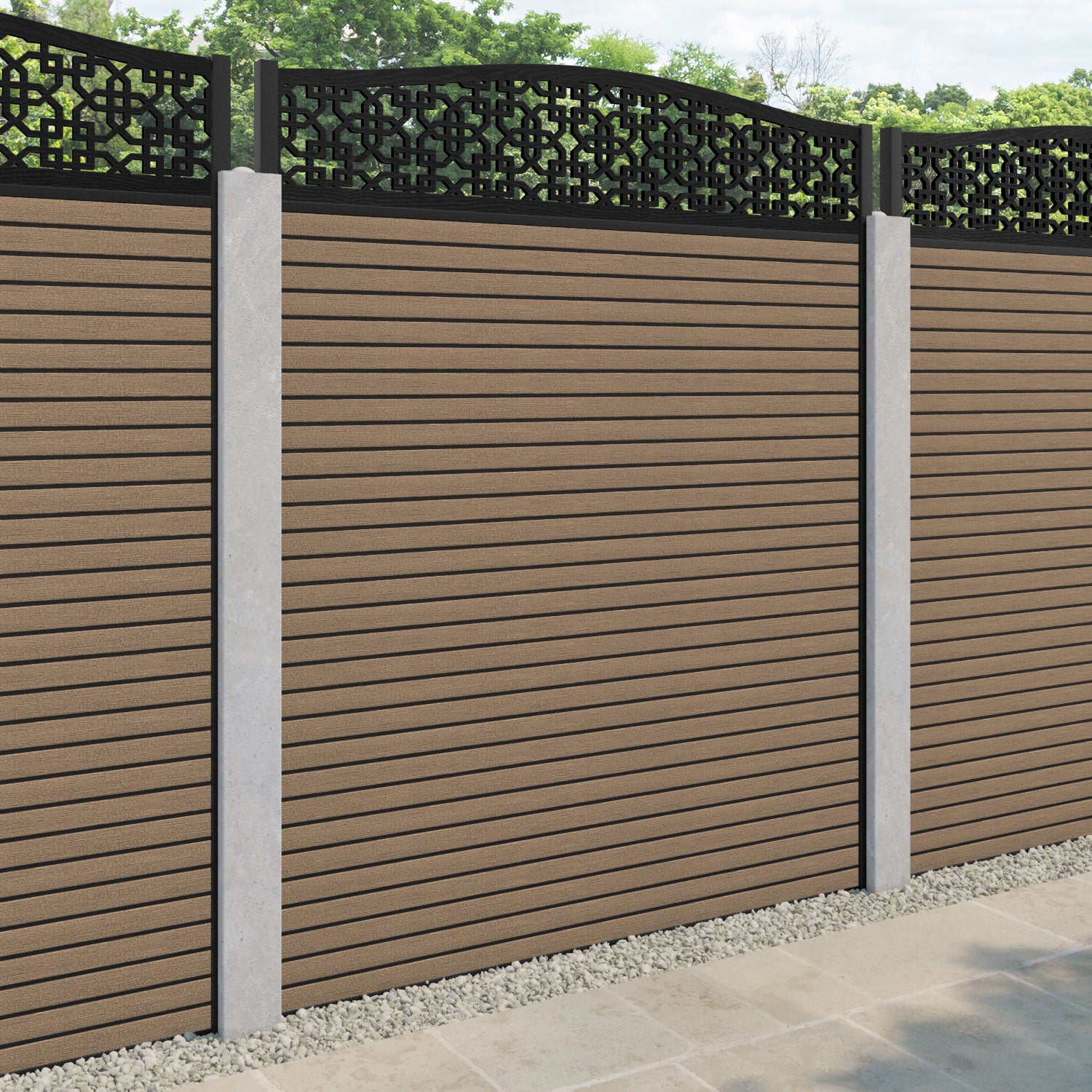 Hudson Zaria Curved Top Fence Panel - Teak - for existing concrete posts
