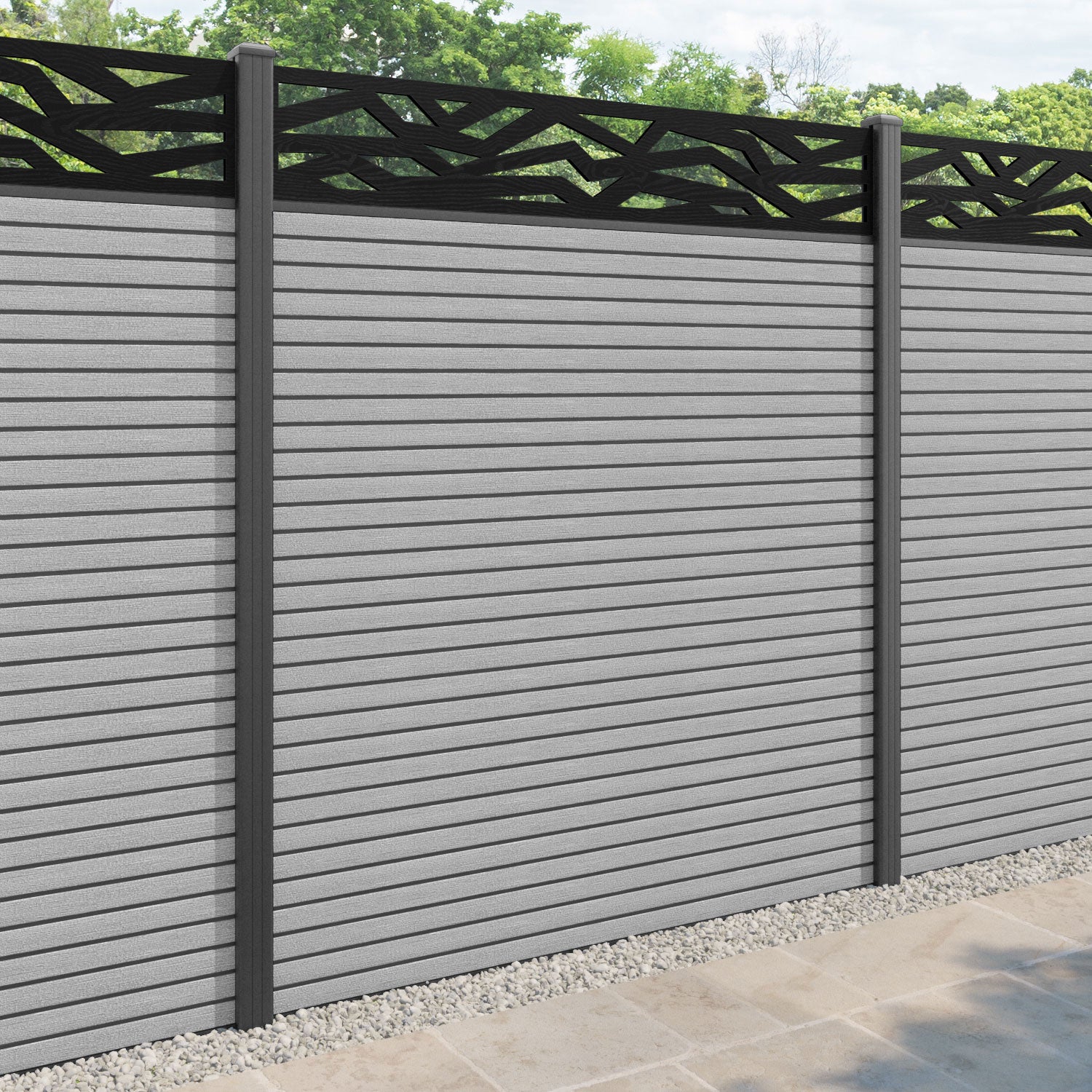 Hudson Zenith Fence Panel - Light Grey - with our aluminium posts