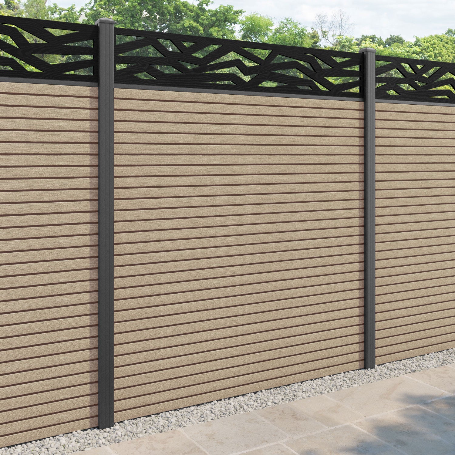 Hudson Zenith Fence Panel - Light Oak - with our aluminium posts