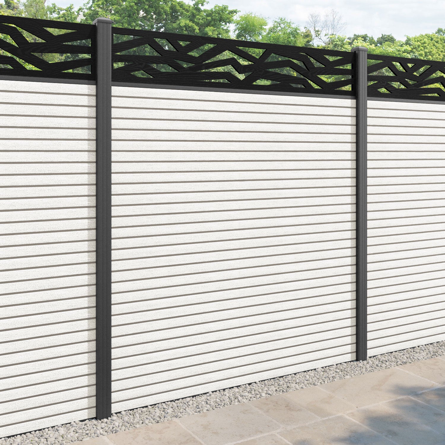 Hudson Zenith Fence Panel - Light Stone - with our aluminium posts