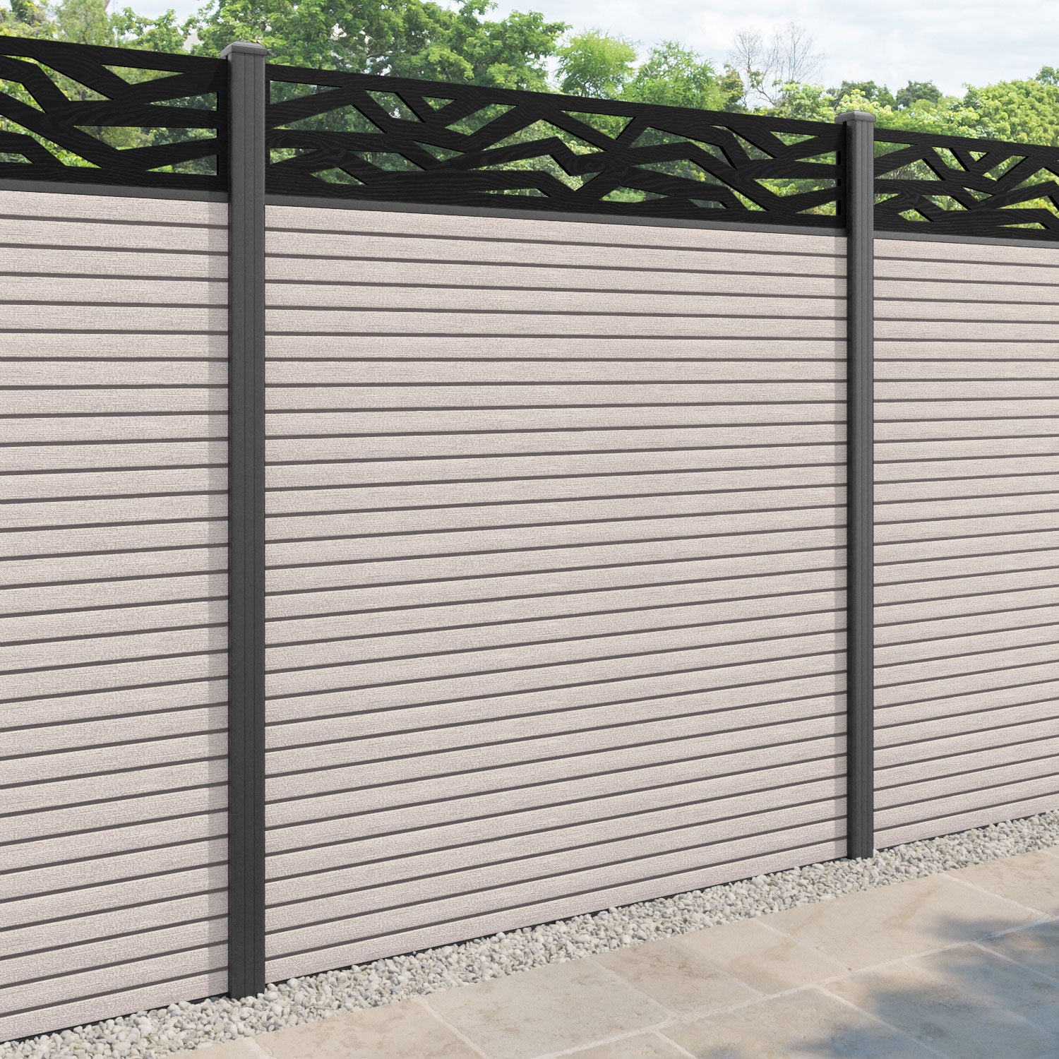 Hudson Zenith Fence Panel - Mid Stone - with our aluminium posts