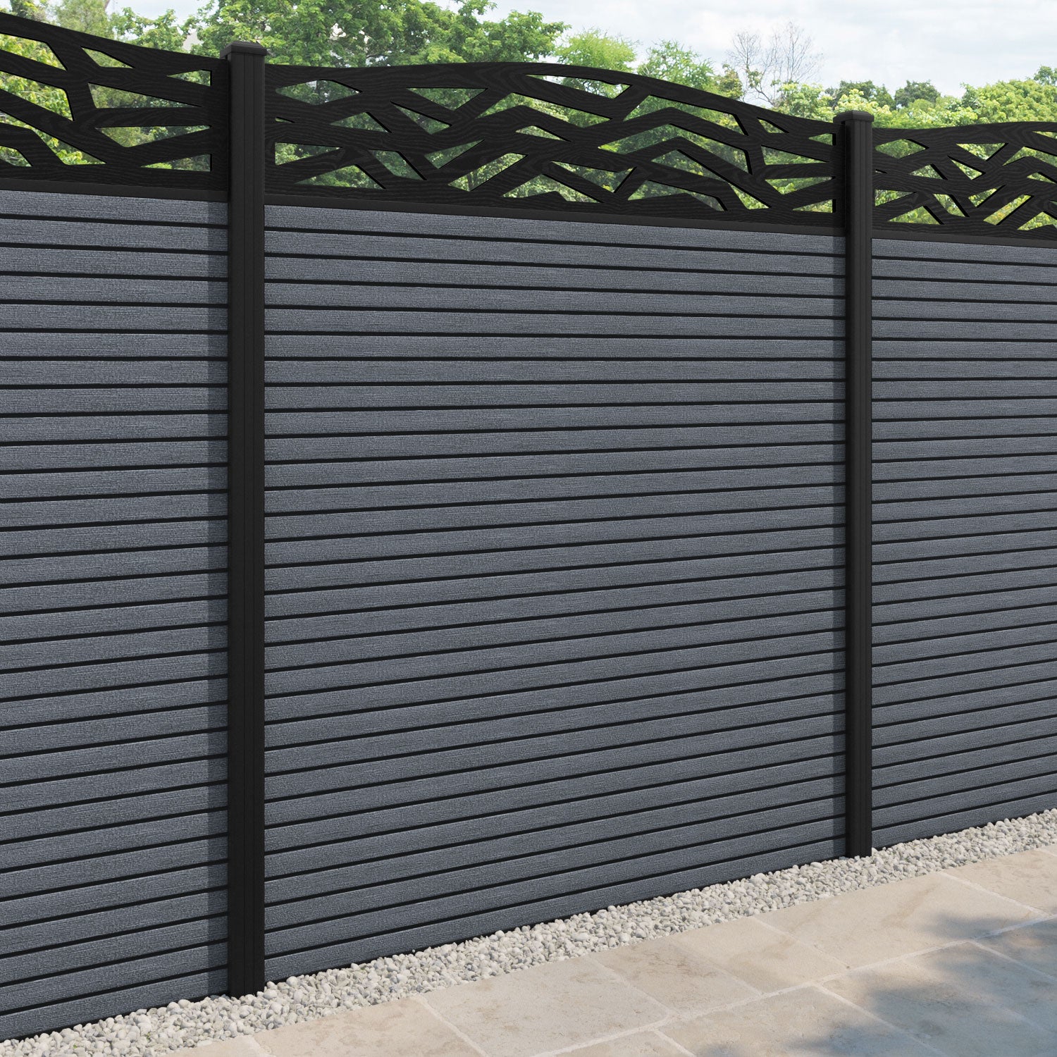 Hudson Zenith Curved Top Fence Panel - Anthracite - with our aluminium posts