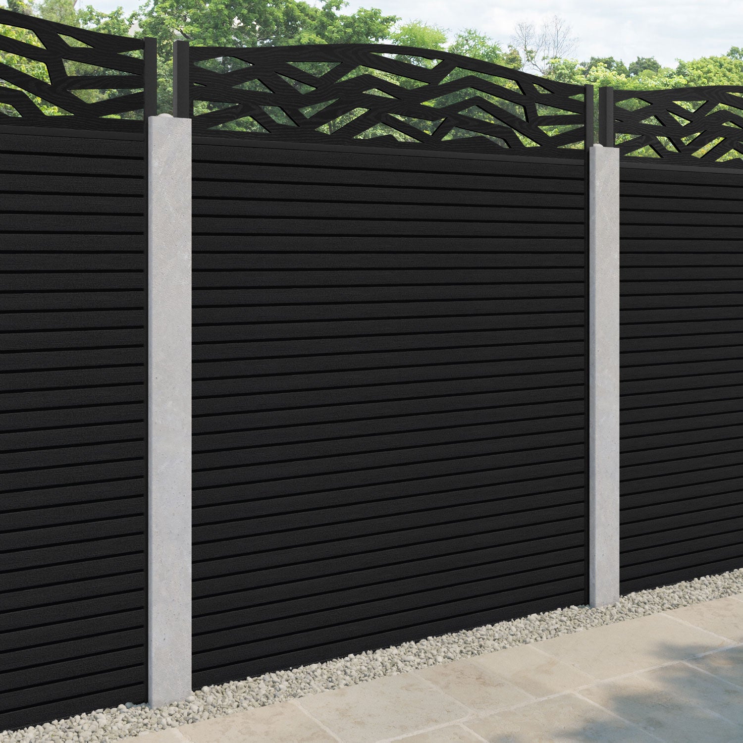 Hudson Zenith Curved Top Fence Panel - Black - for existing concrete posts