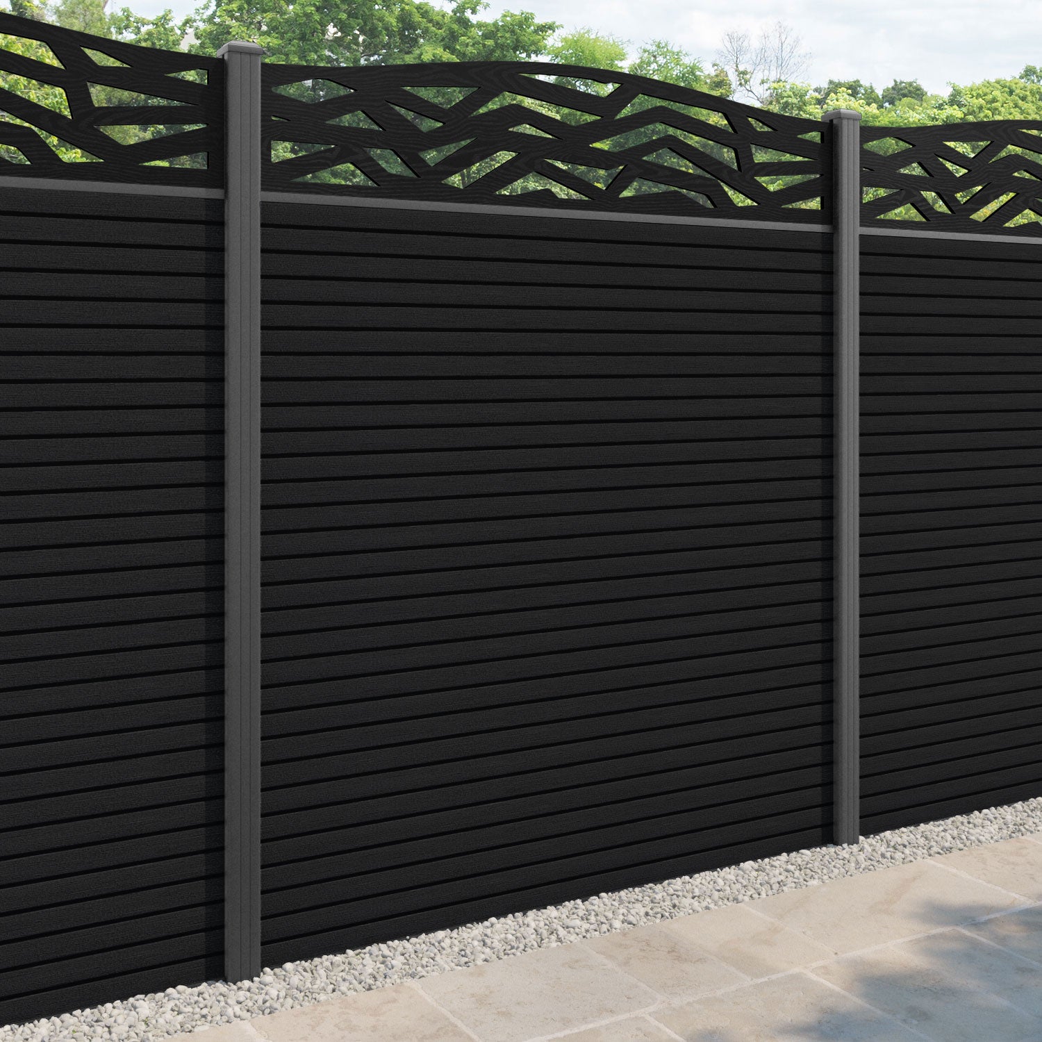 Hudson Zenith Curved Top Fence Panel - Black - with our aluminium posts