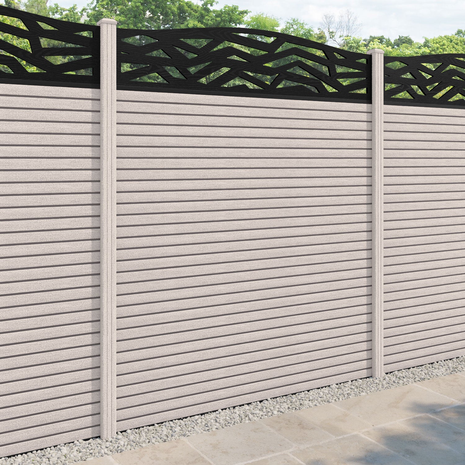 Hudson Zenith Curved Top Fence Panel - Mid Stone - with our composite posts