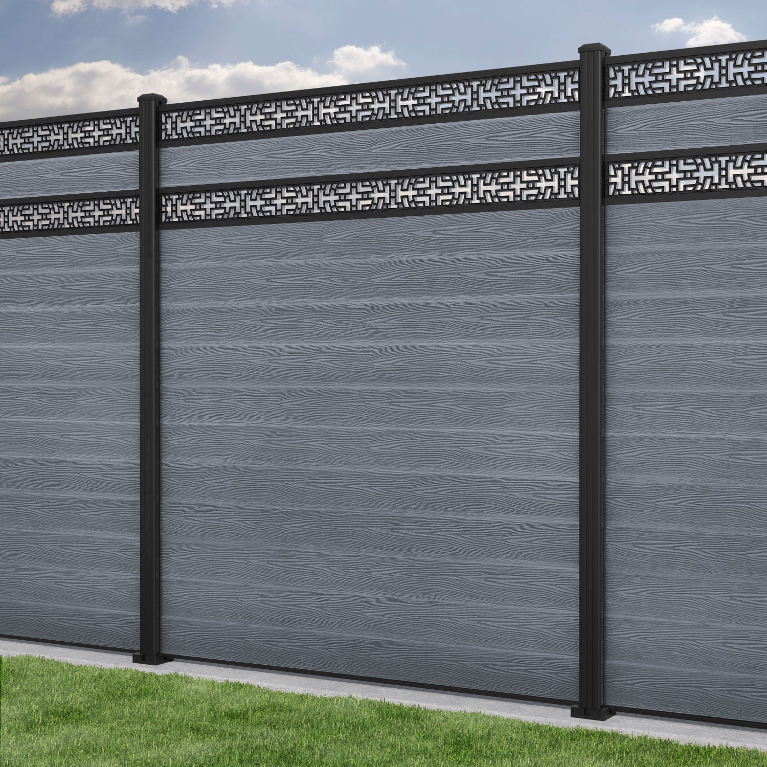 Classic Kumo Split Screen Fence Panel - Anthracite - with our aluminium posts