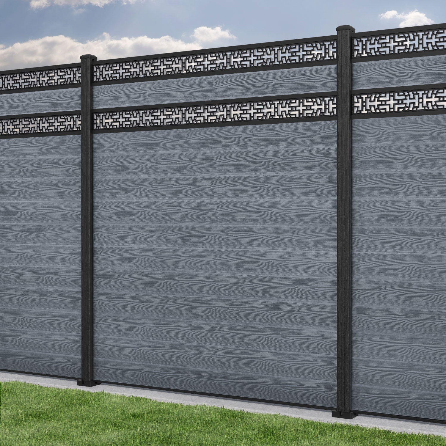 Classic Kumo Split Screen Fence Panel - Anthracite - with our composite posts