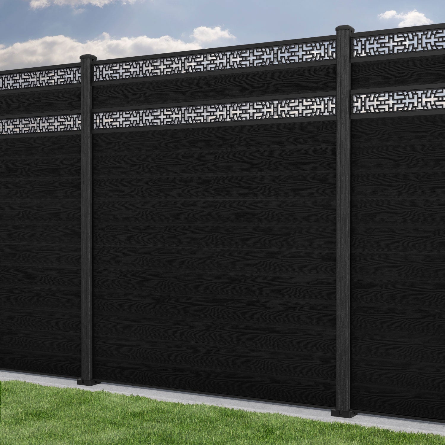 Classic Kumo Split Screen Fence Panel - Black - with our composite posts