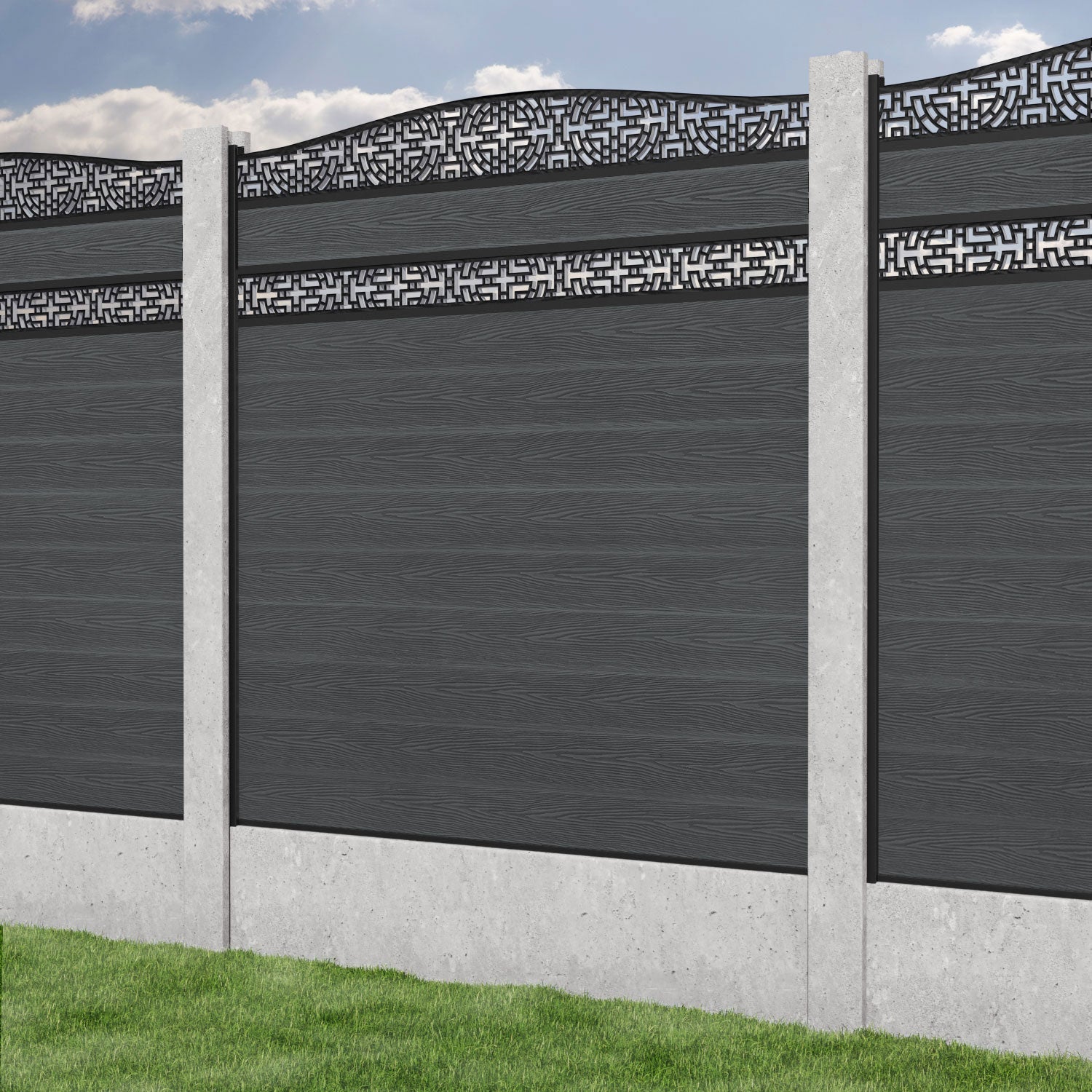 Classic Kumo Curved Top Split Screen Fence Panel - Dark Grey - for existing concrete posts