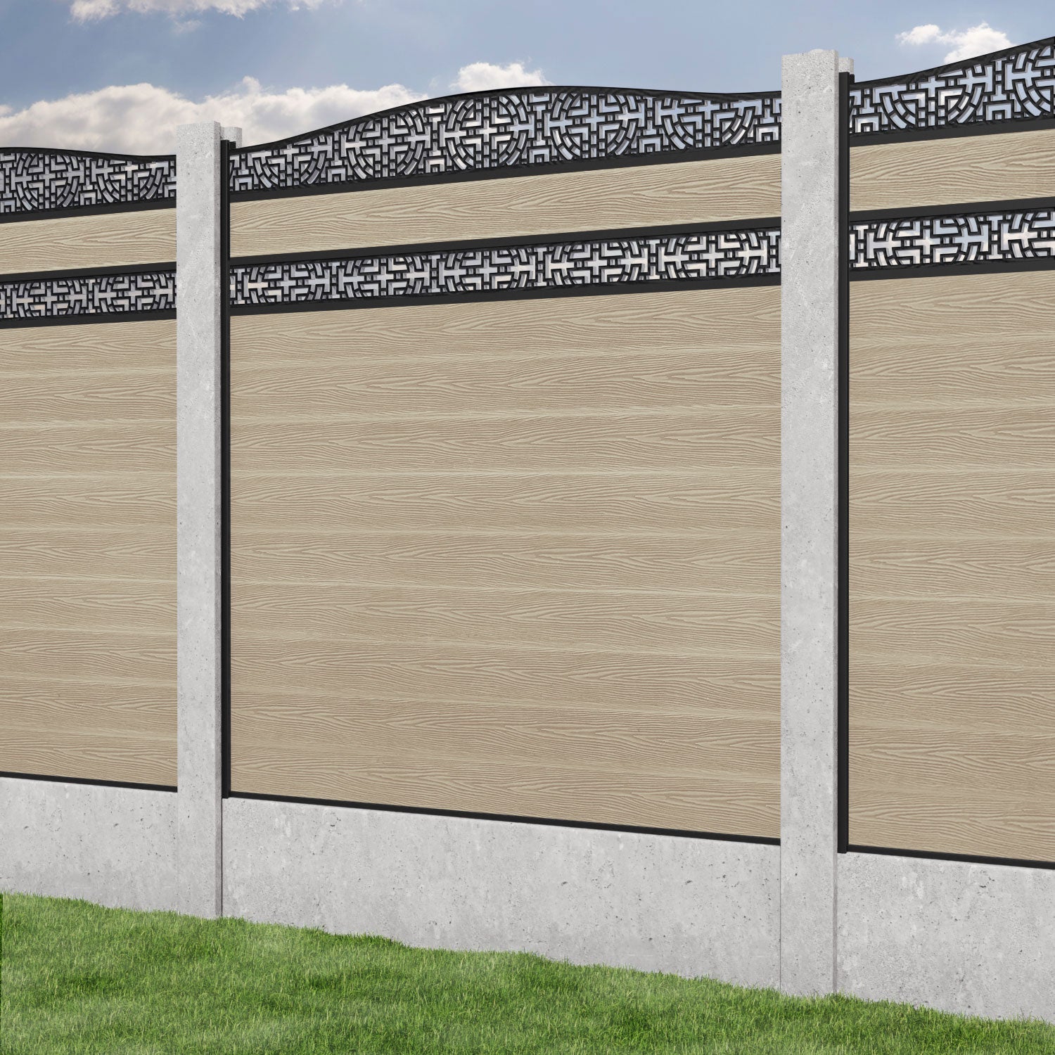 Classic Kumo Curved Top Split Screen Fence Panel - Light Oak - for existing concrete posts