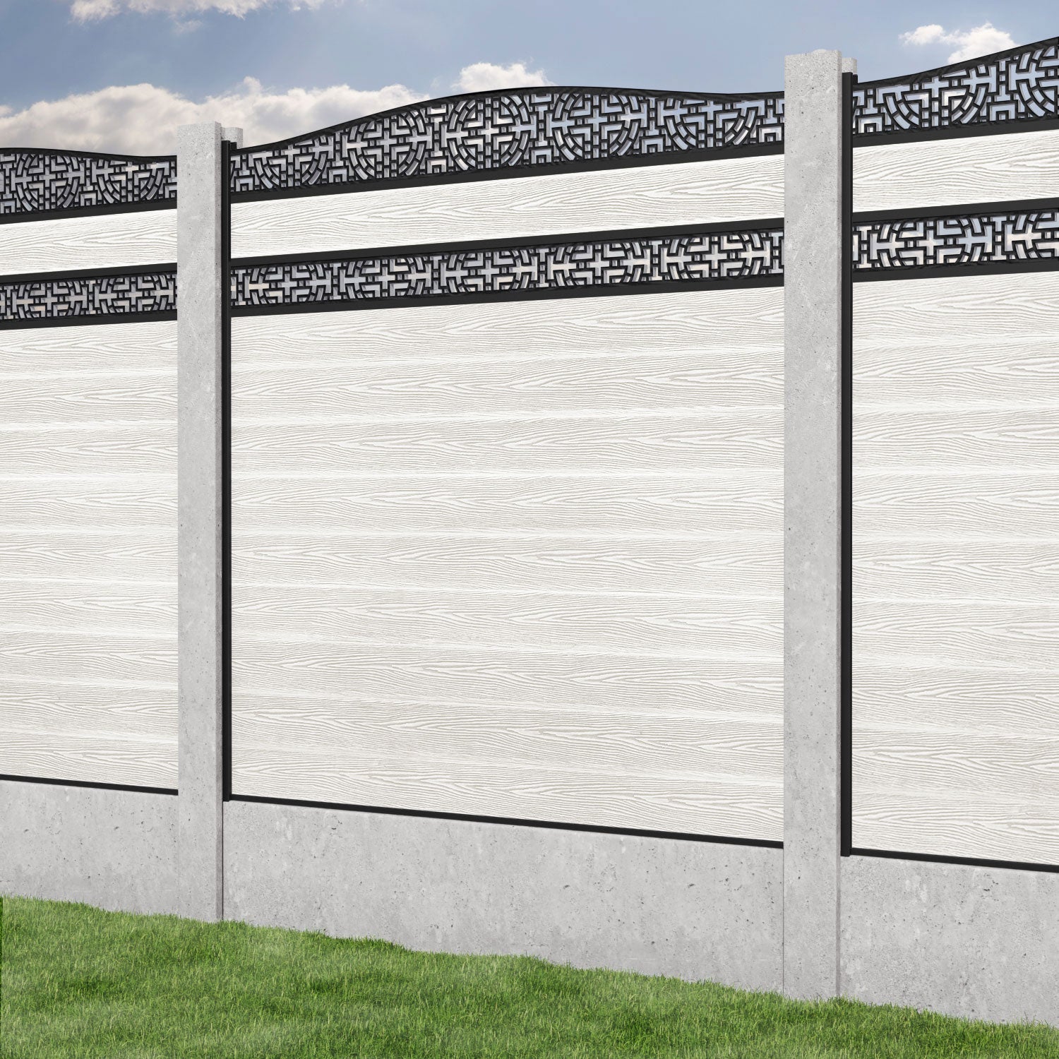 Classic Kumo Curved Top Split Screen Fence Panel - Light Stone - for existing concrete posts
