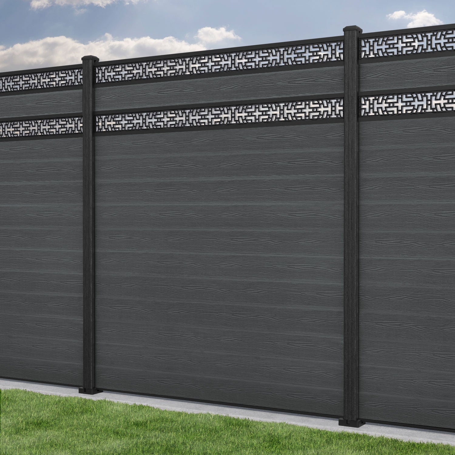 Classic Kumo Split Screen Fence Panel - Dark Grey - with our composite posts