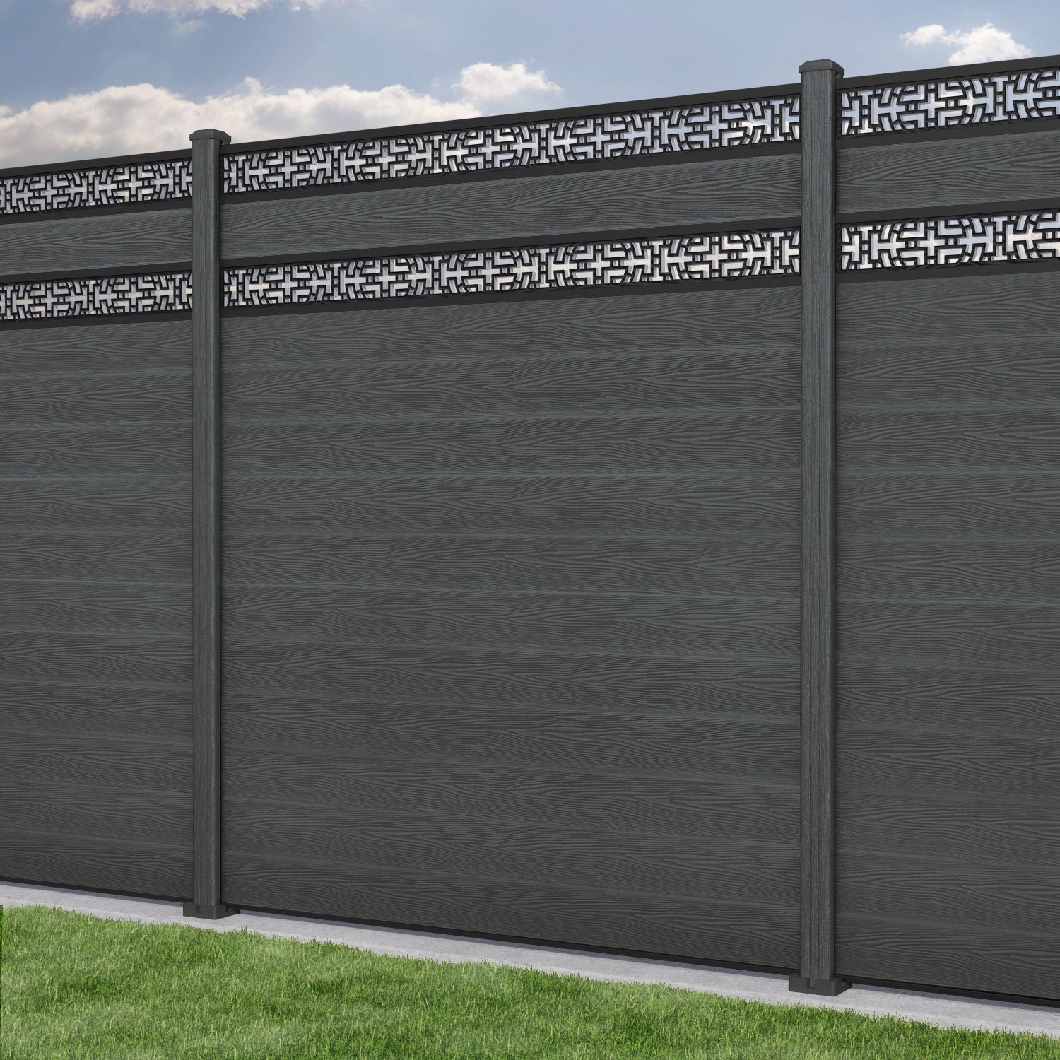 Classic Kumo Split Screen Fence Panel - Dark Grey - with our composite posts