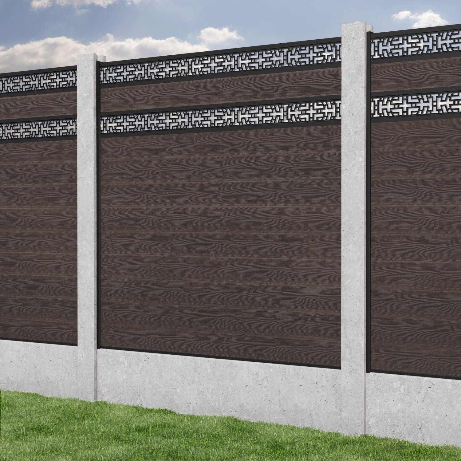 Classic Kumo Split Screen Fence Panel - Mid Brown - for existing concrete posts