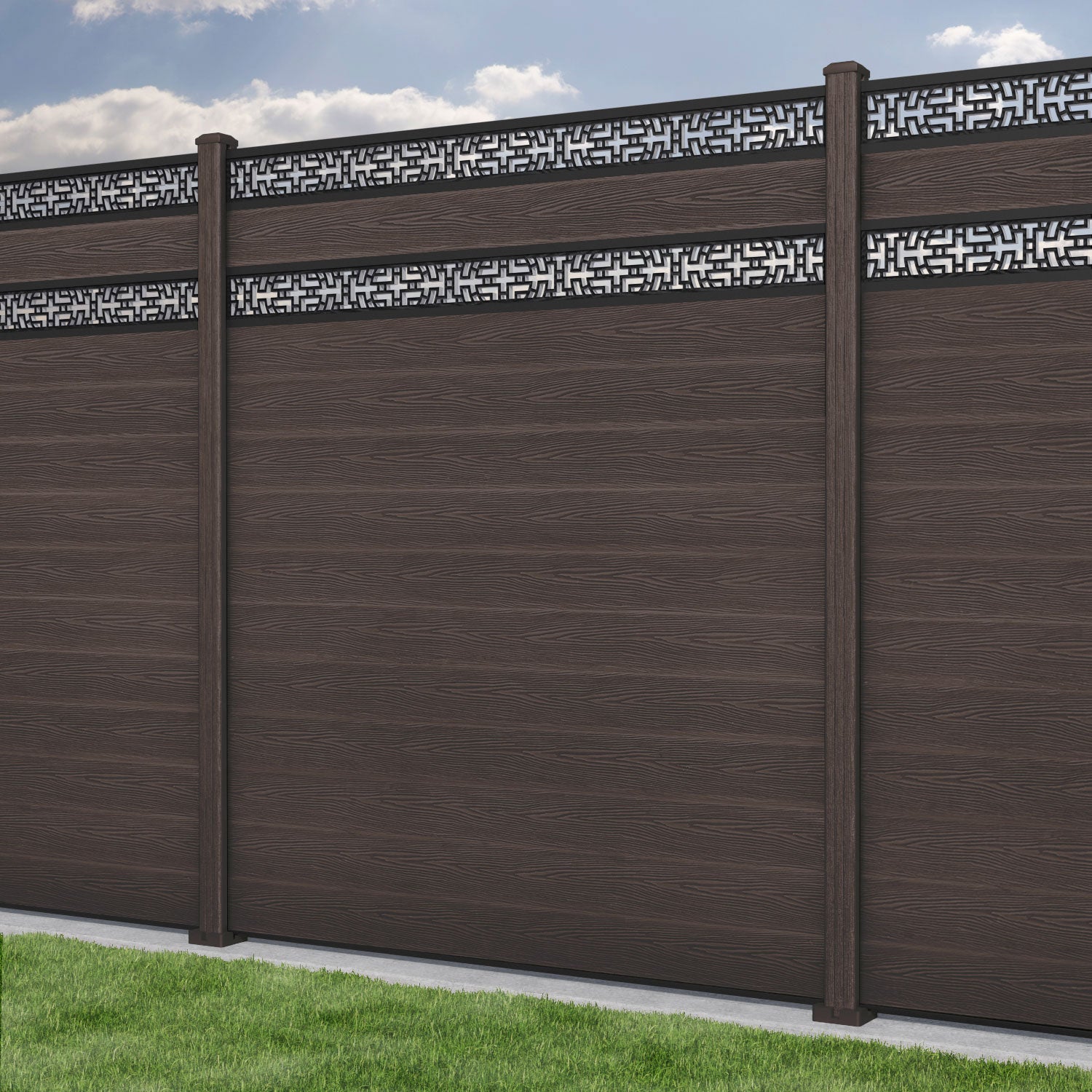 Classic Kumo Split Screen Fence Panel - Mid Brown - with our composite posts