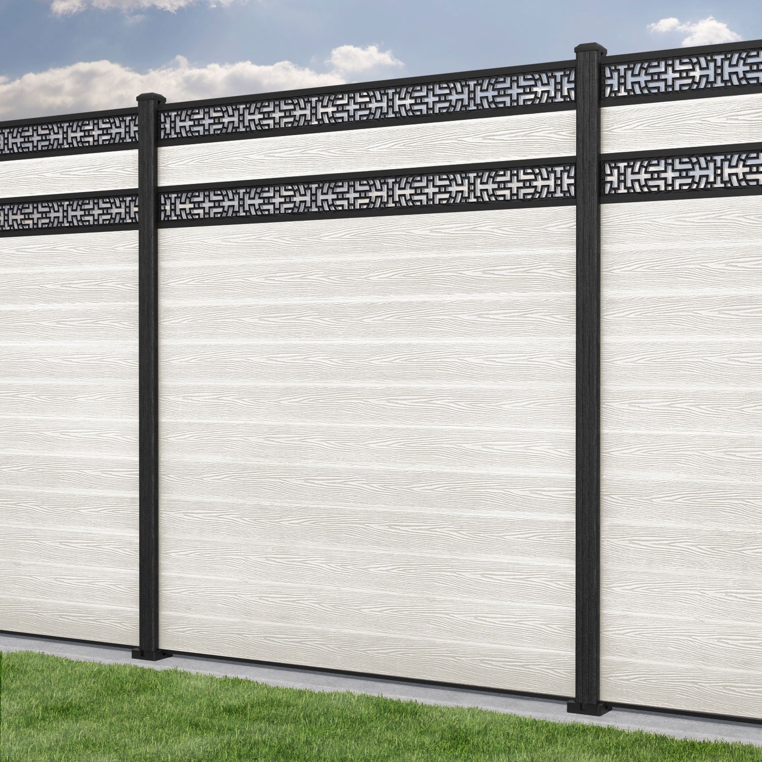 Classic Kumo Split Screen Fence Panel - Light Stone - with our composite posts