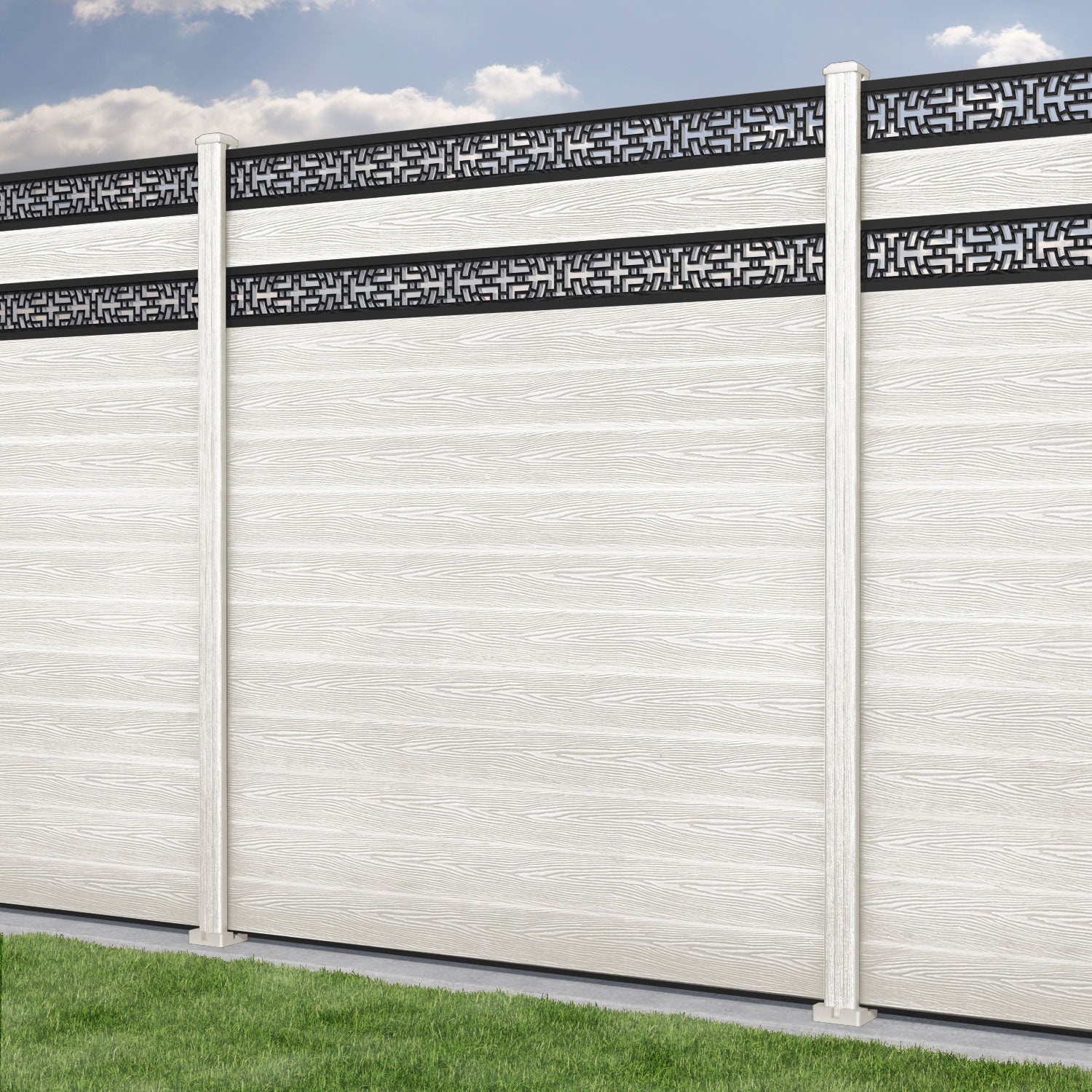 Classic Kumo Split Screen Fence Panel - Light Stone - with our composite posts