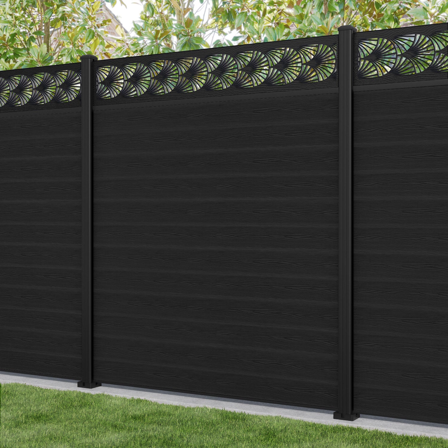Classic Laurel Fence Panel - Black - with our aluminium posts