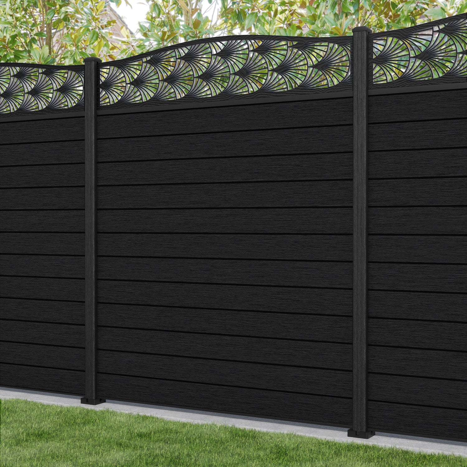 Fusion Laurel Curved Top Fence Panel - Black - with our composite posts