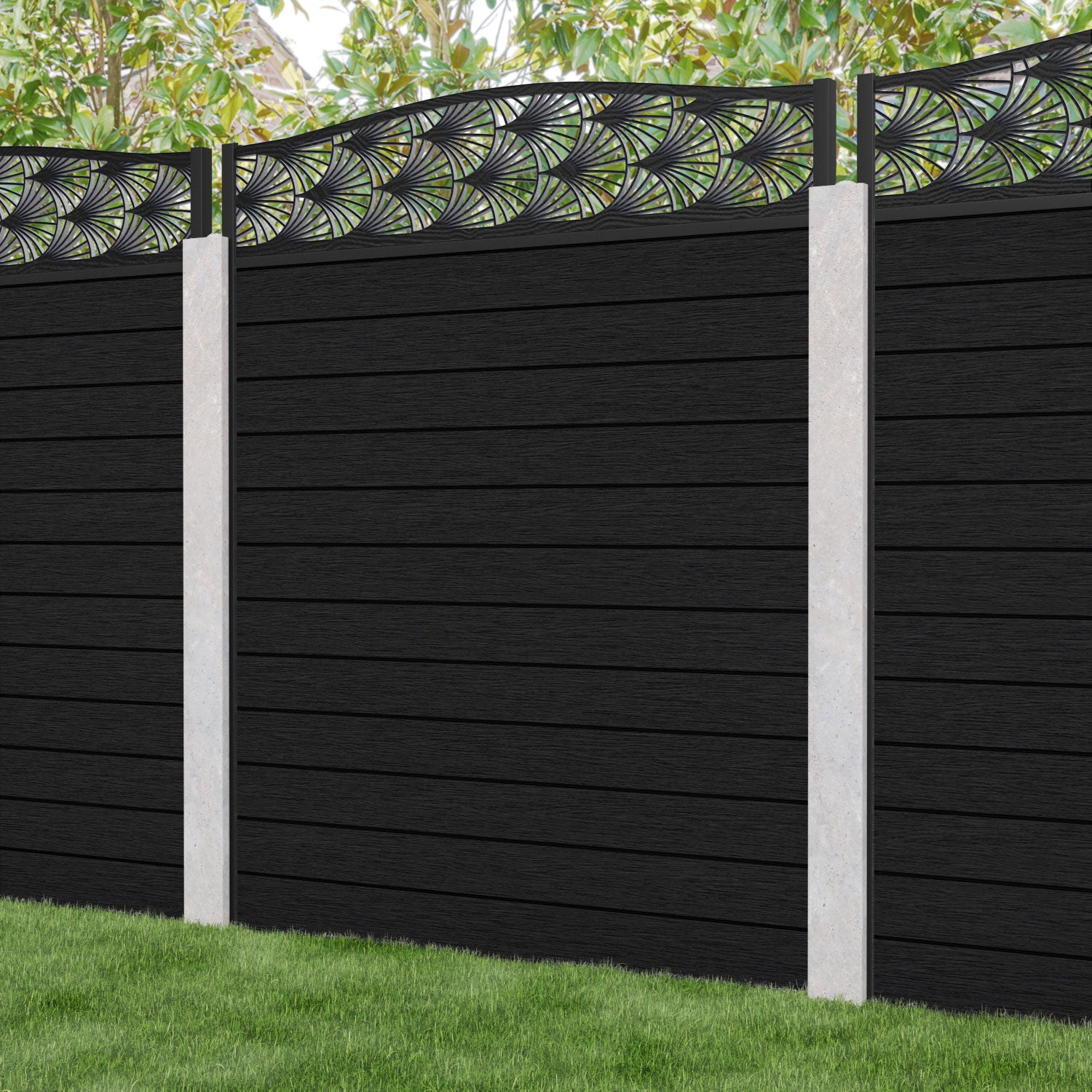 Fusion Laurel Curved Top Fence Panel - Black - for existing concrete posts