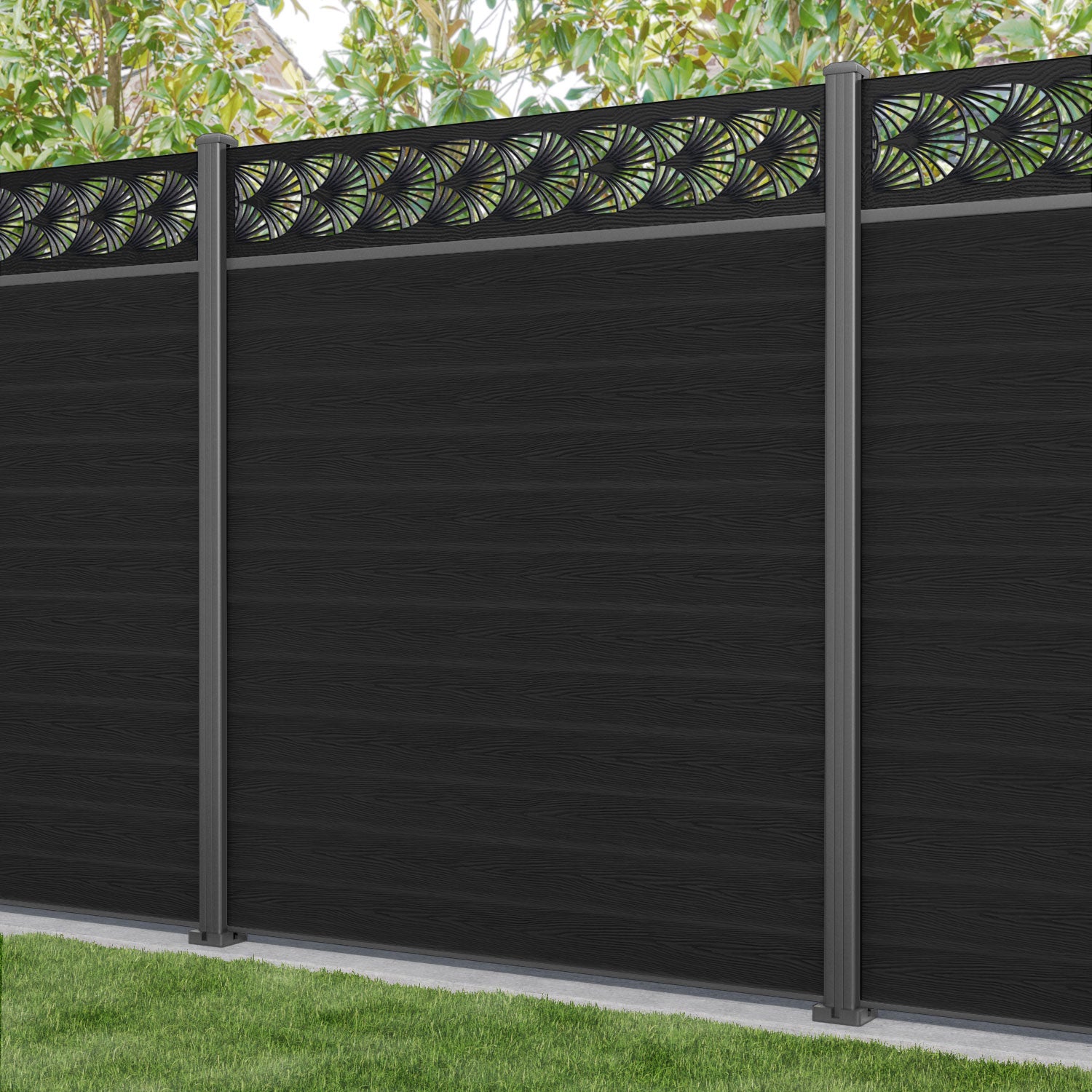 Classic Laurel Fence Panel - Black - with our aluminium posts