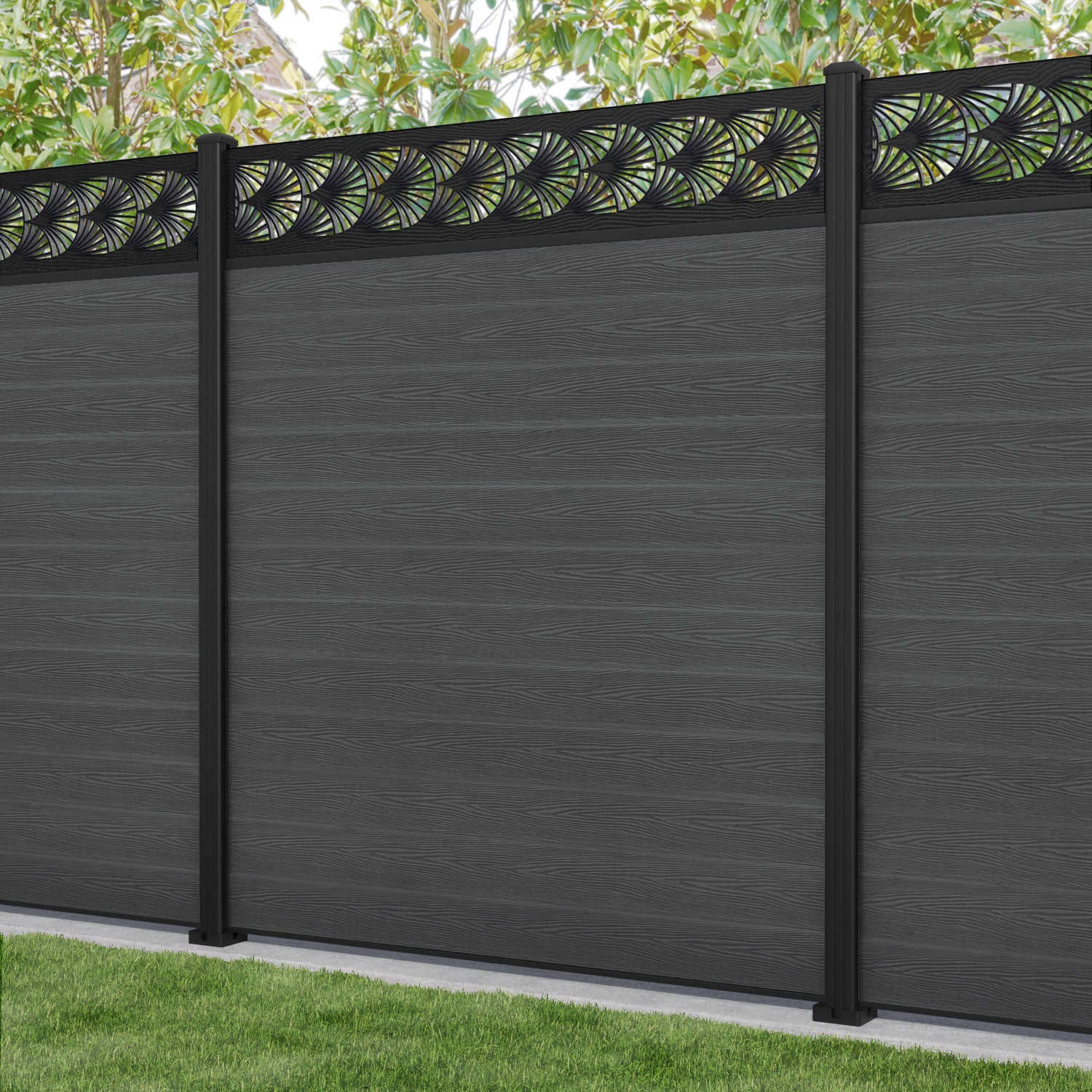 Classic Laurel Fence Panel - Dark Grey - with our aluminium posts