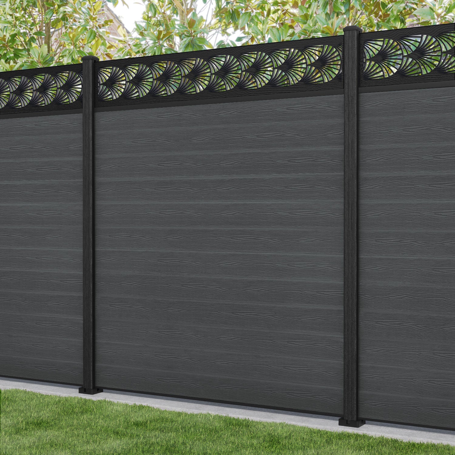Classic Laurel Fence Panel - Dark Grey - with our composite posts