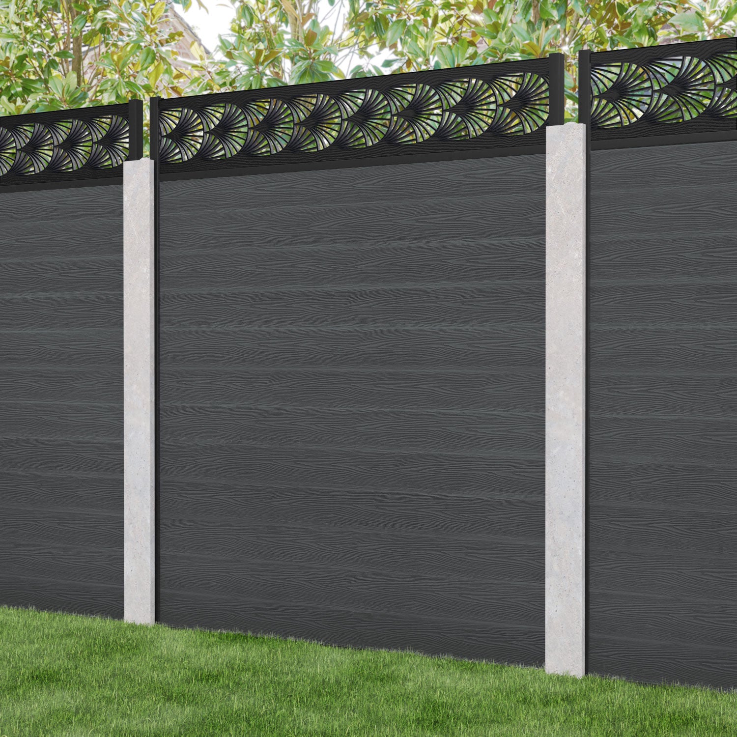 Classic Laurel Fence Panel - Dark Grey - for existing concrete posts
