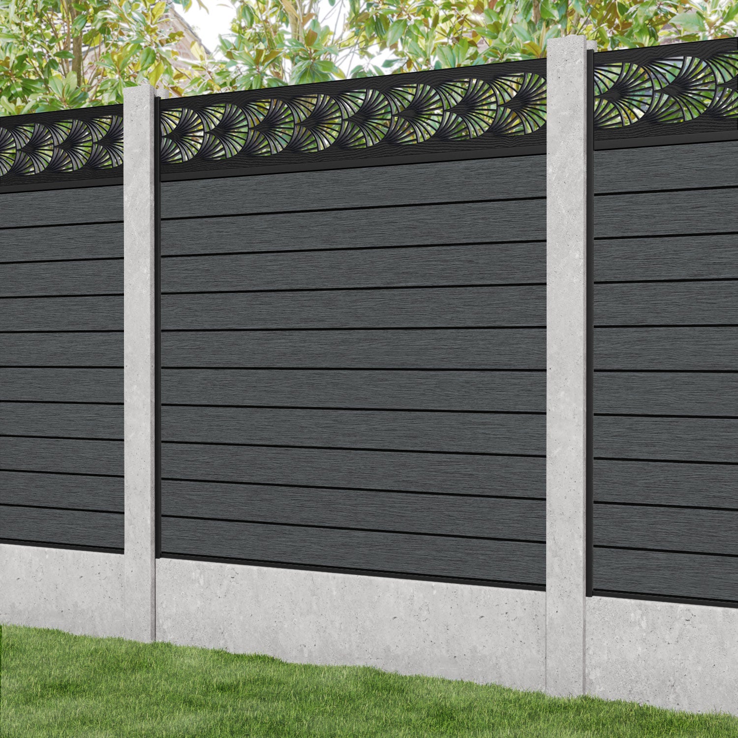 Fusion Laurel Fence Panel - Dark Grey - for existing concrete posts