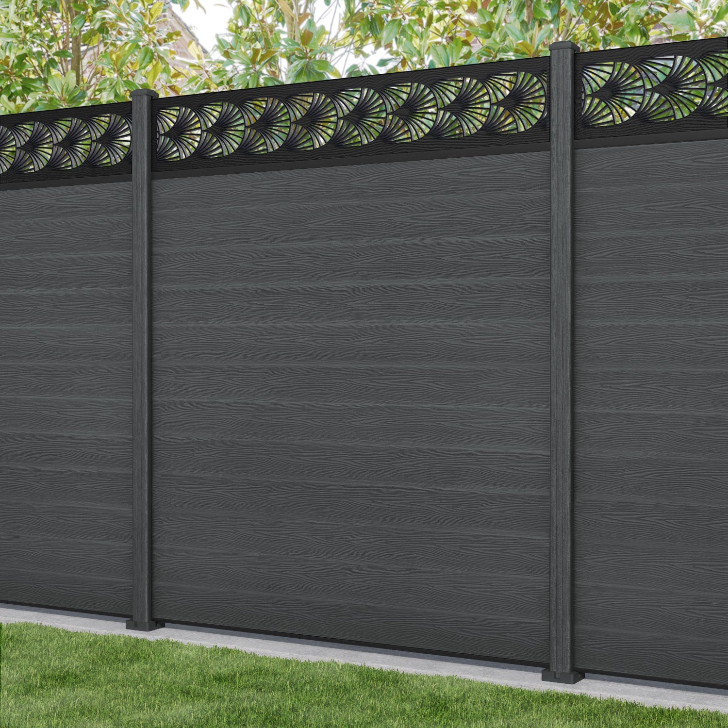 Classic Laurel Fence Panel - Dark Grey - with our composite posts