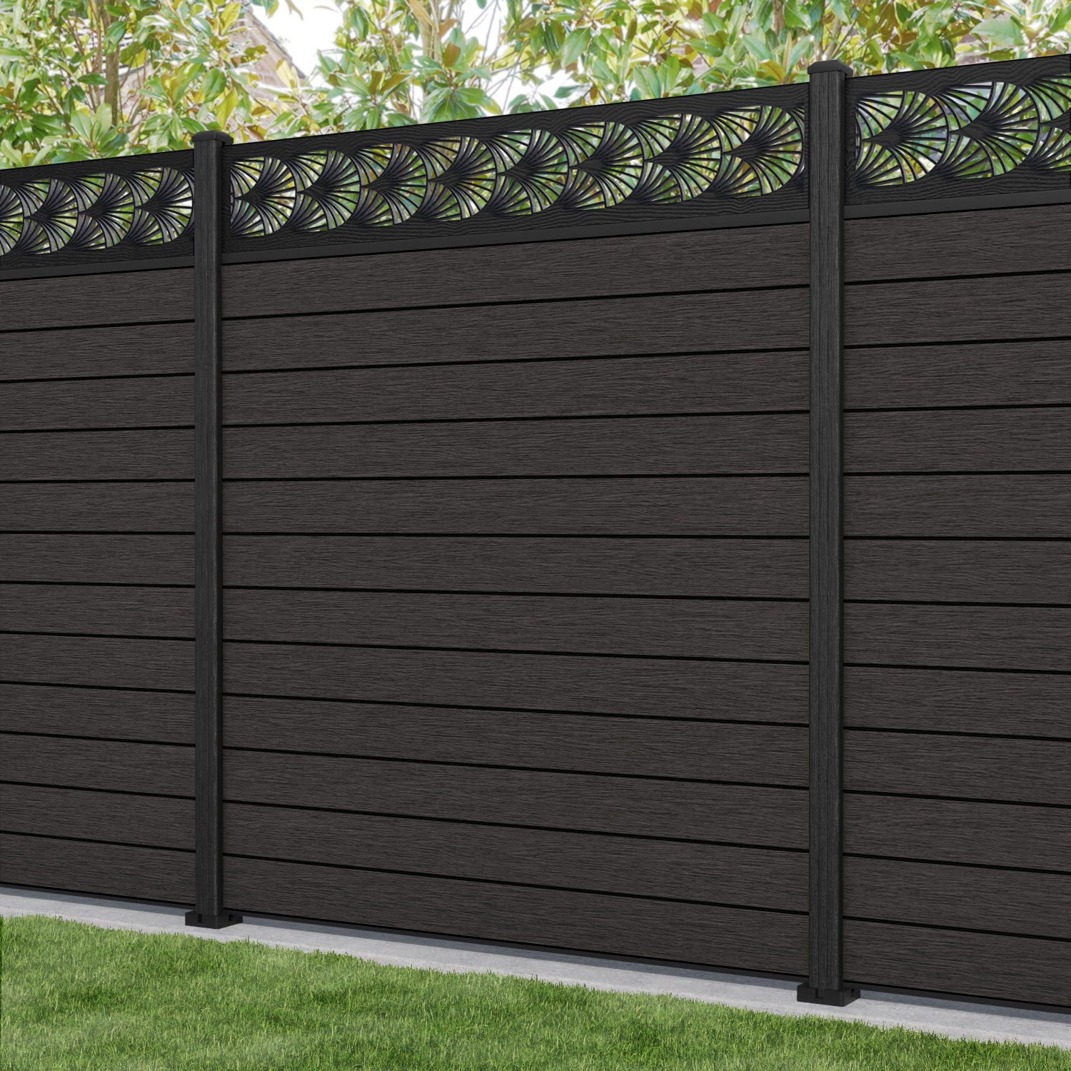 Fusion Laurel Fence Panel - Dark Oak - with our composite posts