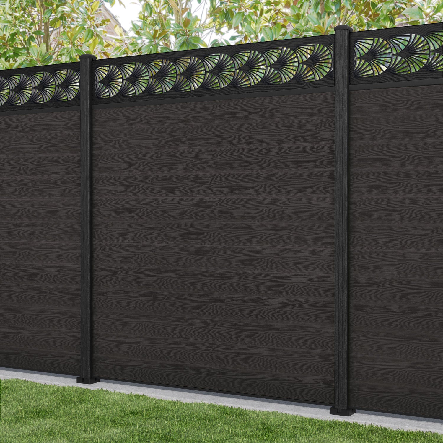 Classic Laurel Fence Panel - Dark Oak - with our composite posts